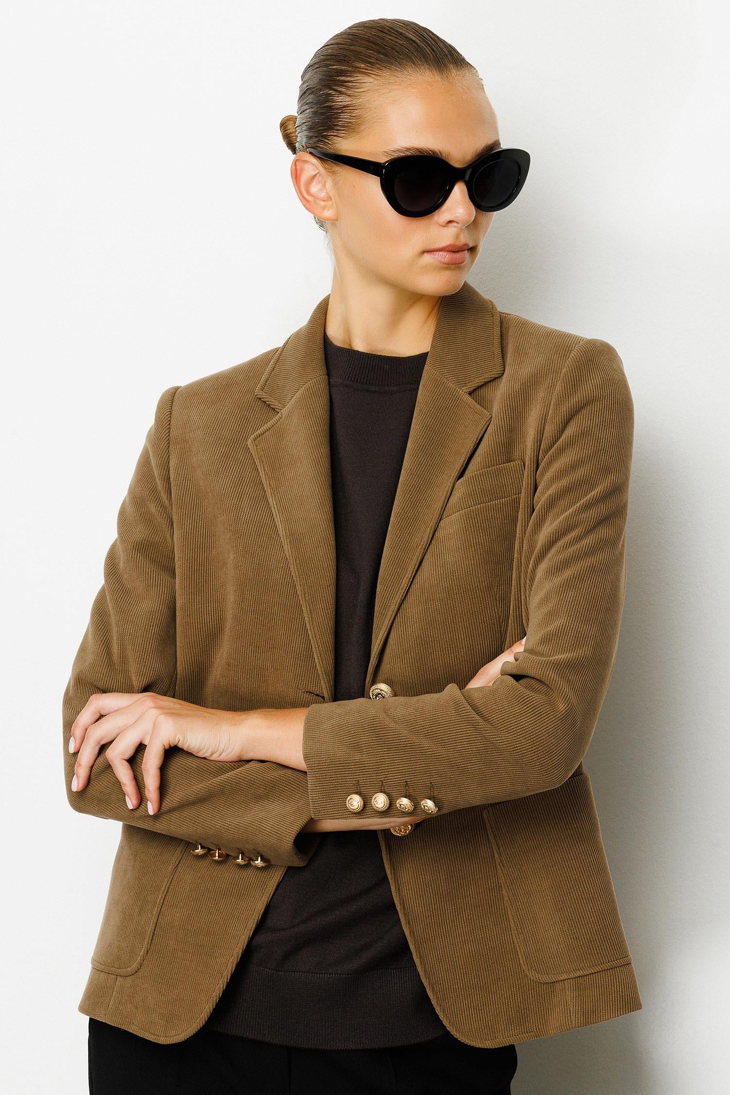 Dıştan Cepli İki Düğme Kadife Ceket