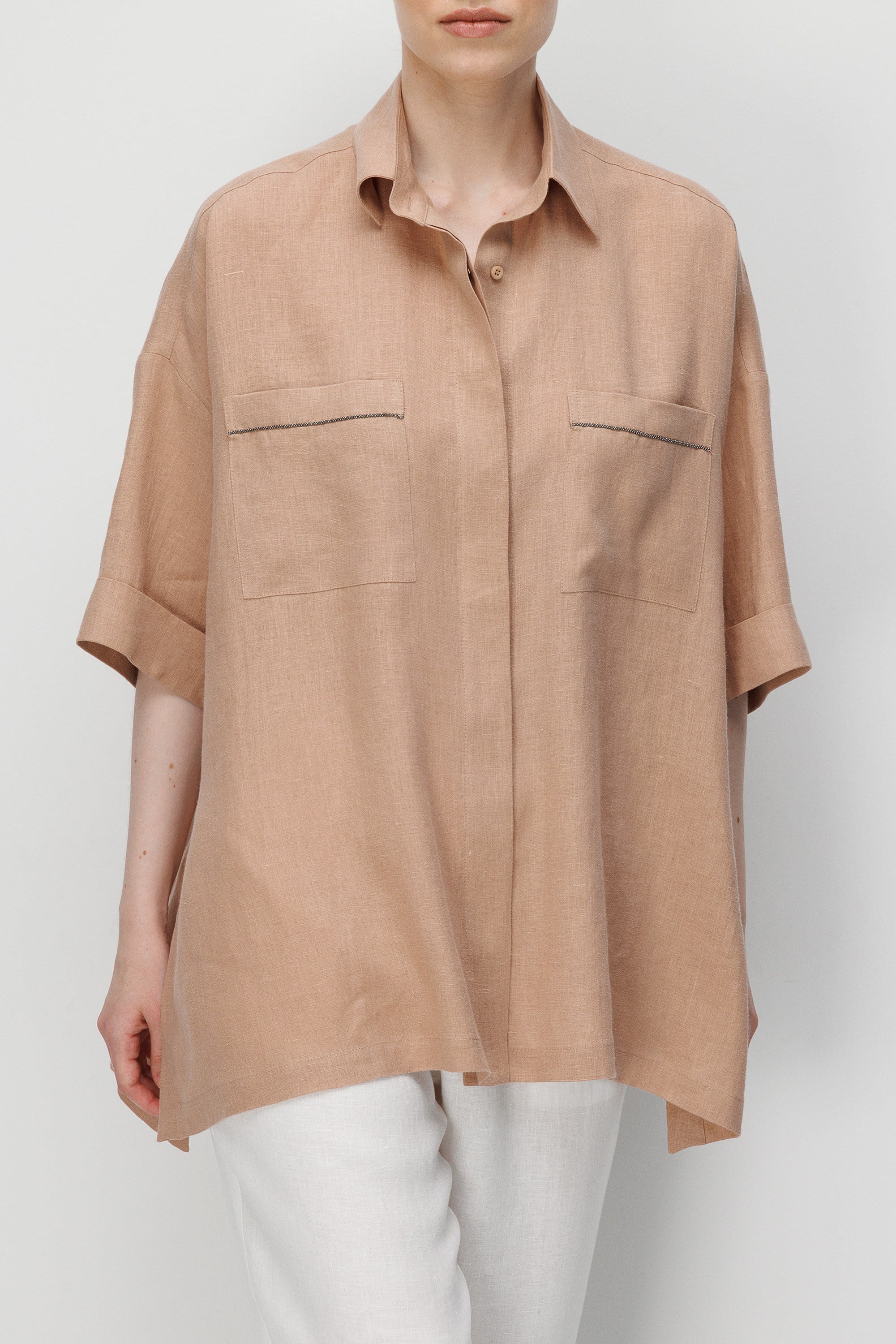 Düşük Kol Oversize Keten Bluz