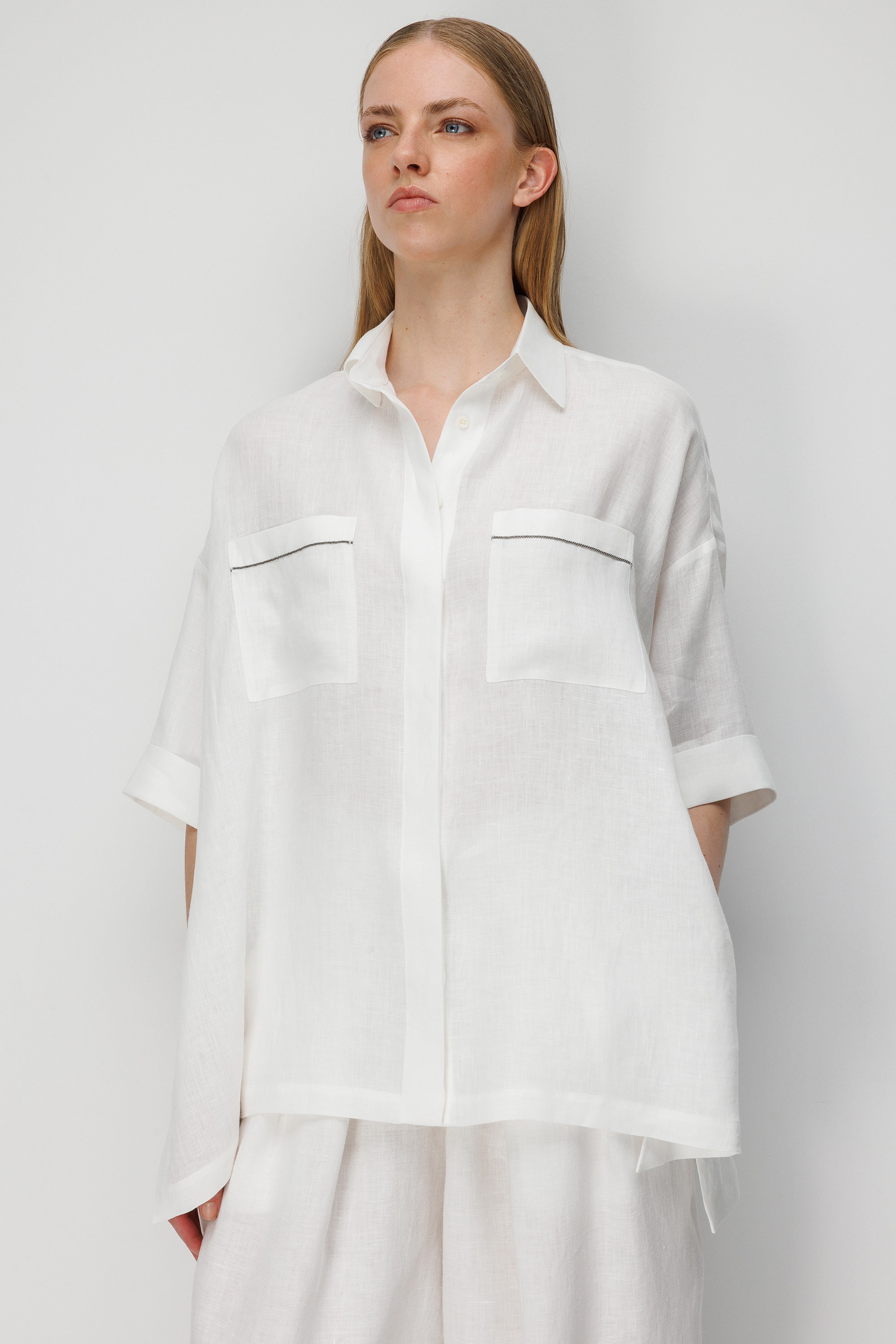 Düşük Kol Oversize Keten Bluz