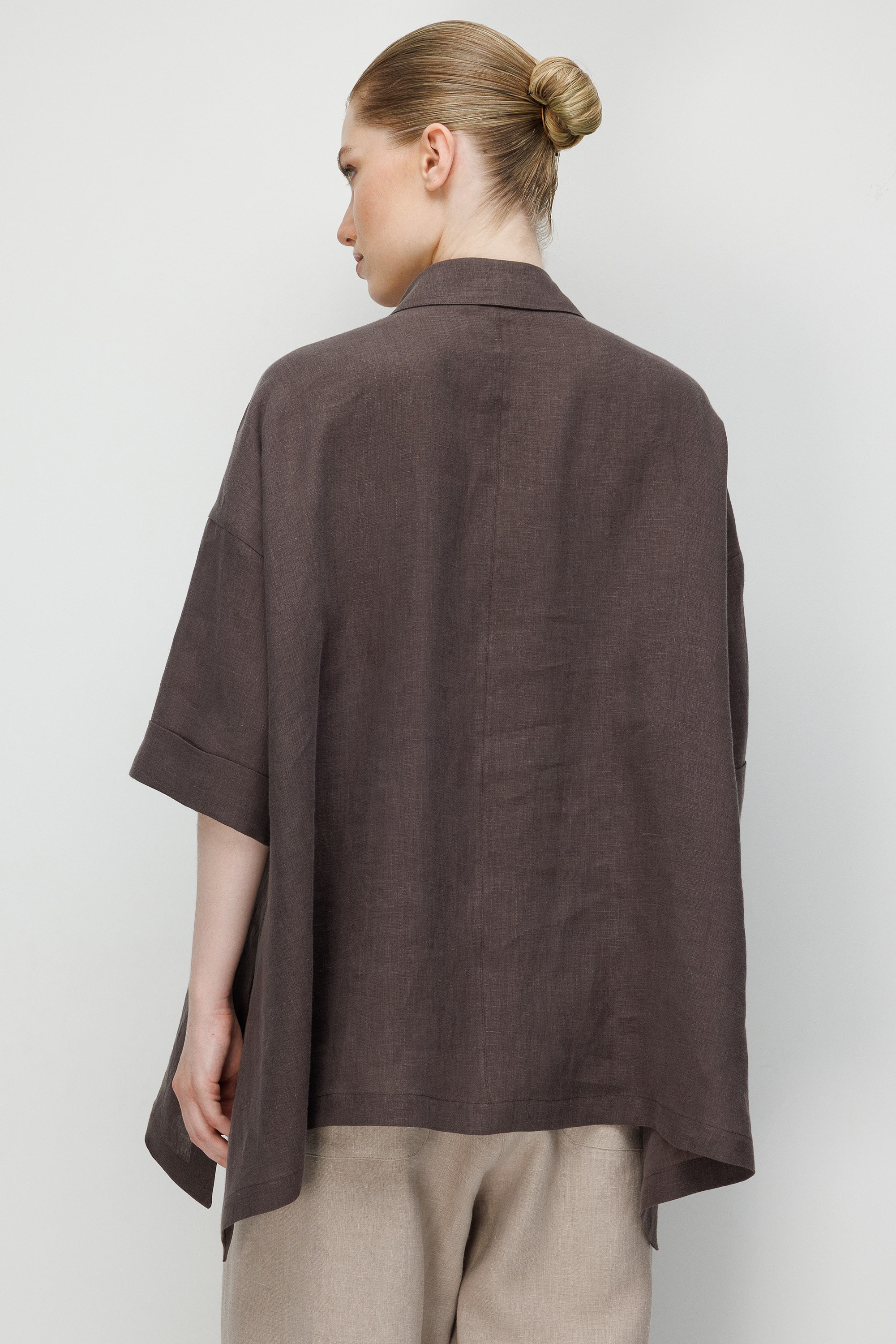 Düşük Kol Oversize Keten Bluz