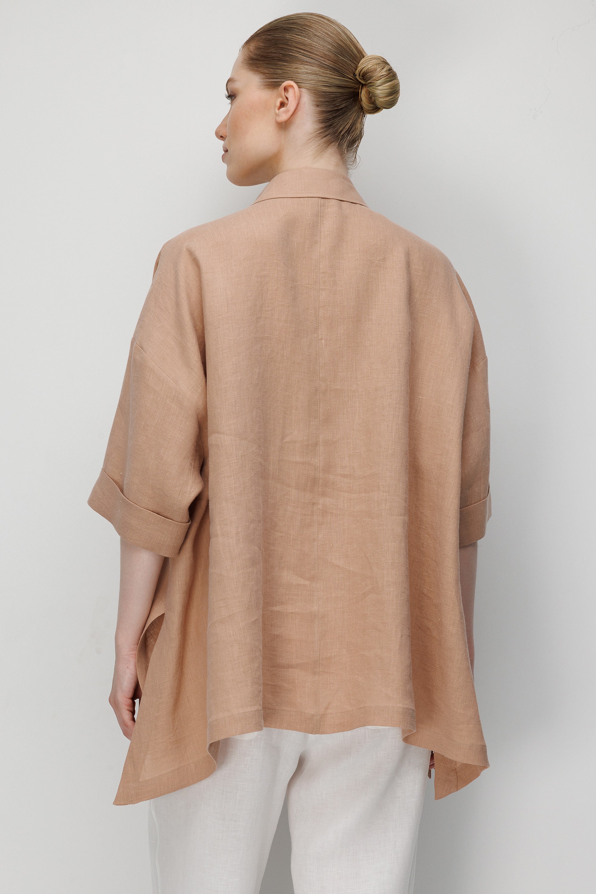 Düşük Kol Oversize Keten Bluz