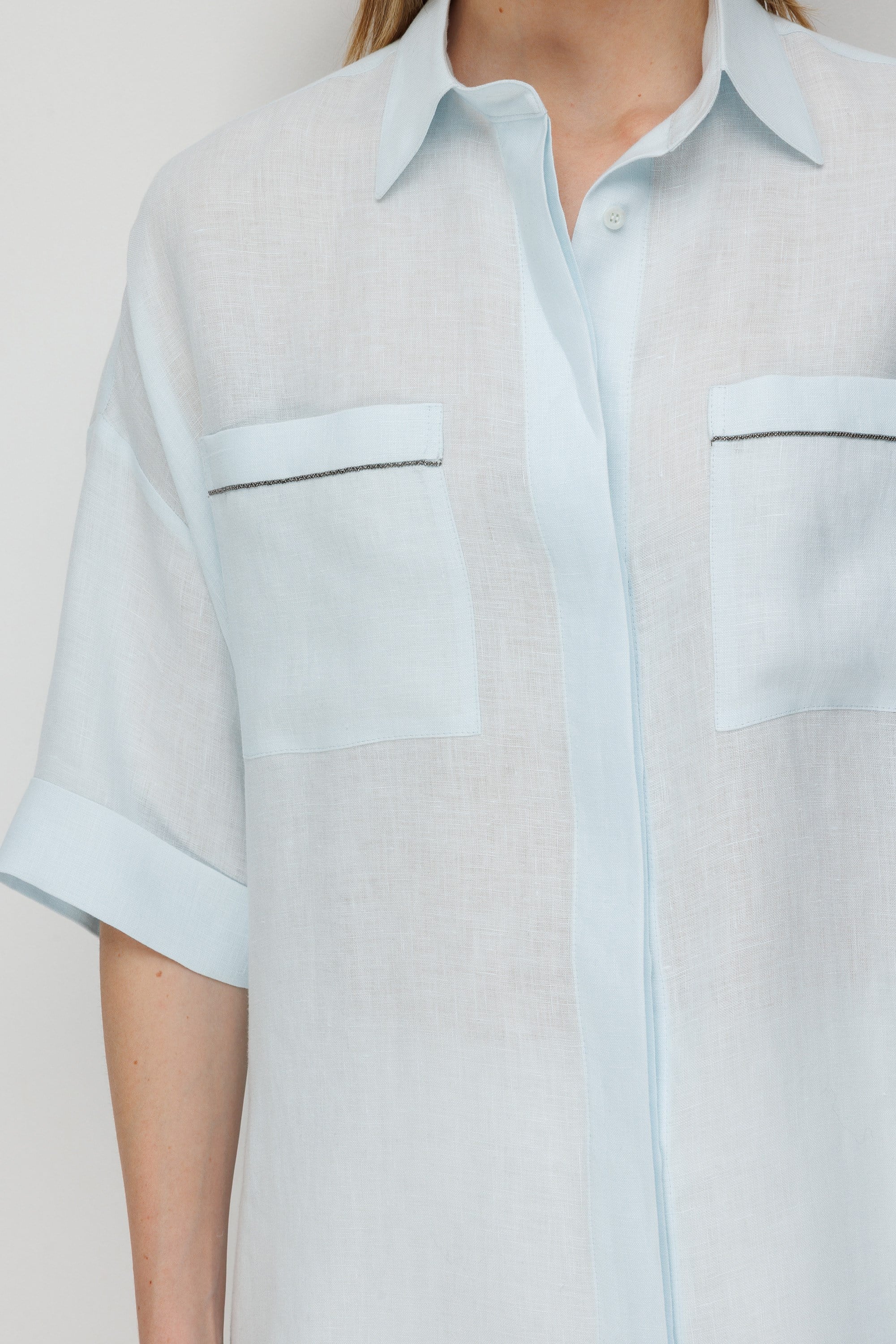Düşük Kol Oversize Keten Bluz