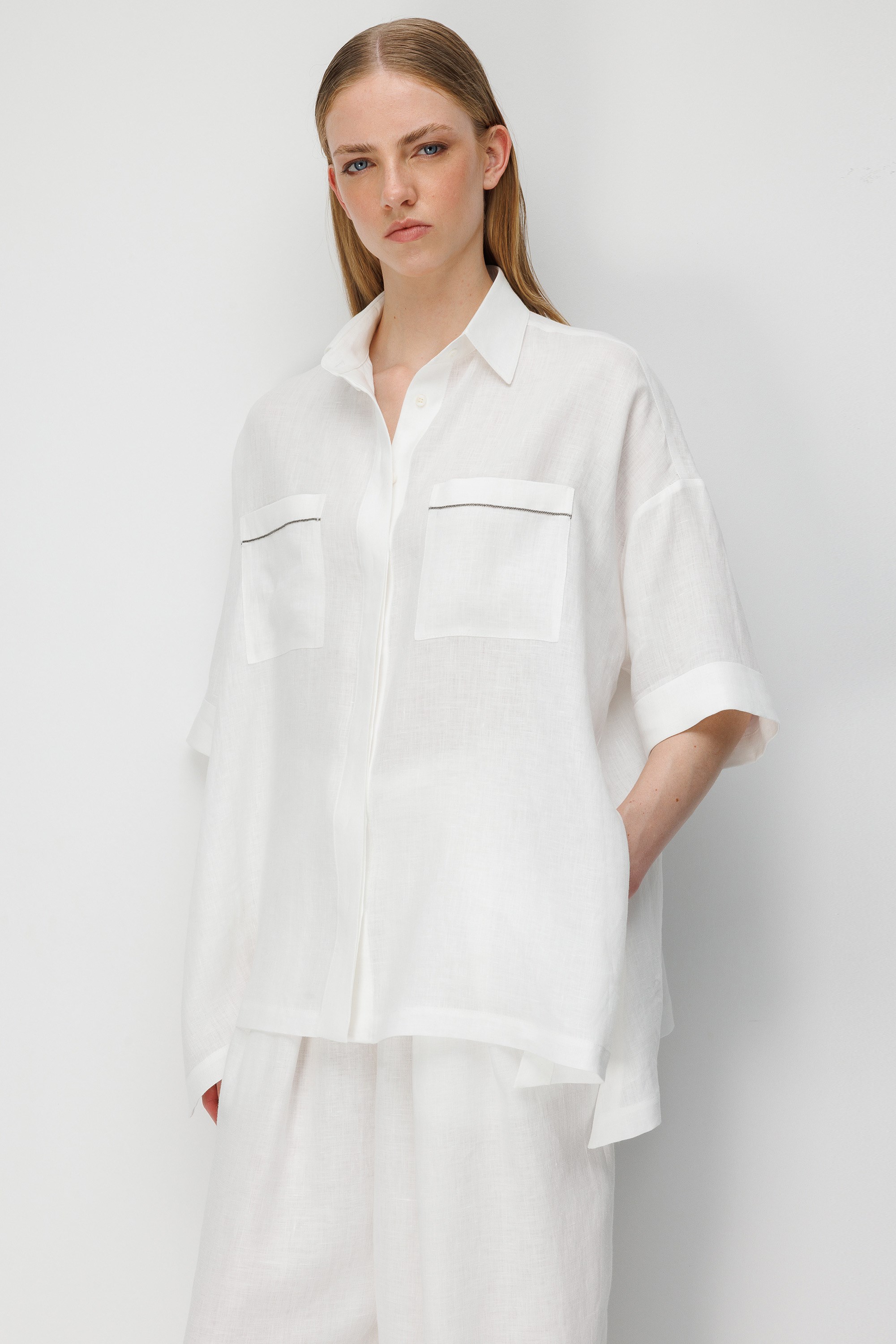 Düşük Kol Oversize Keten Bluz
