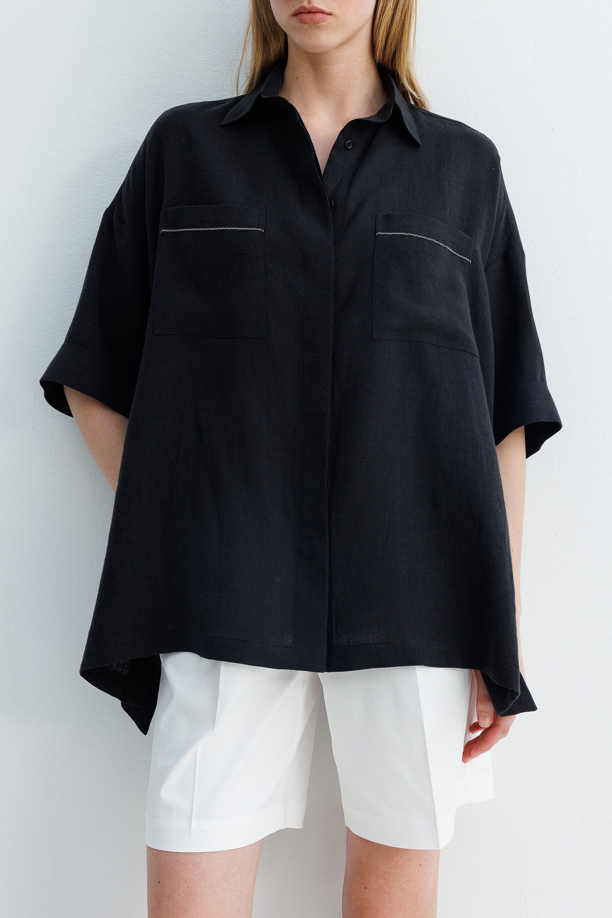 Düşük Kol Oversize Keten Bluz