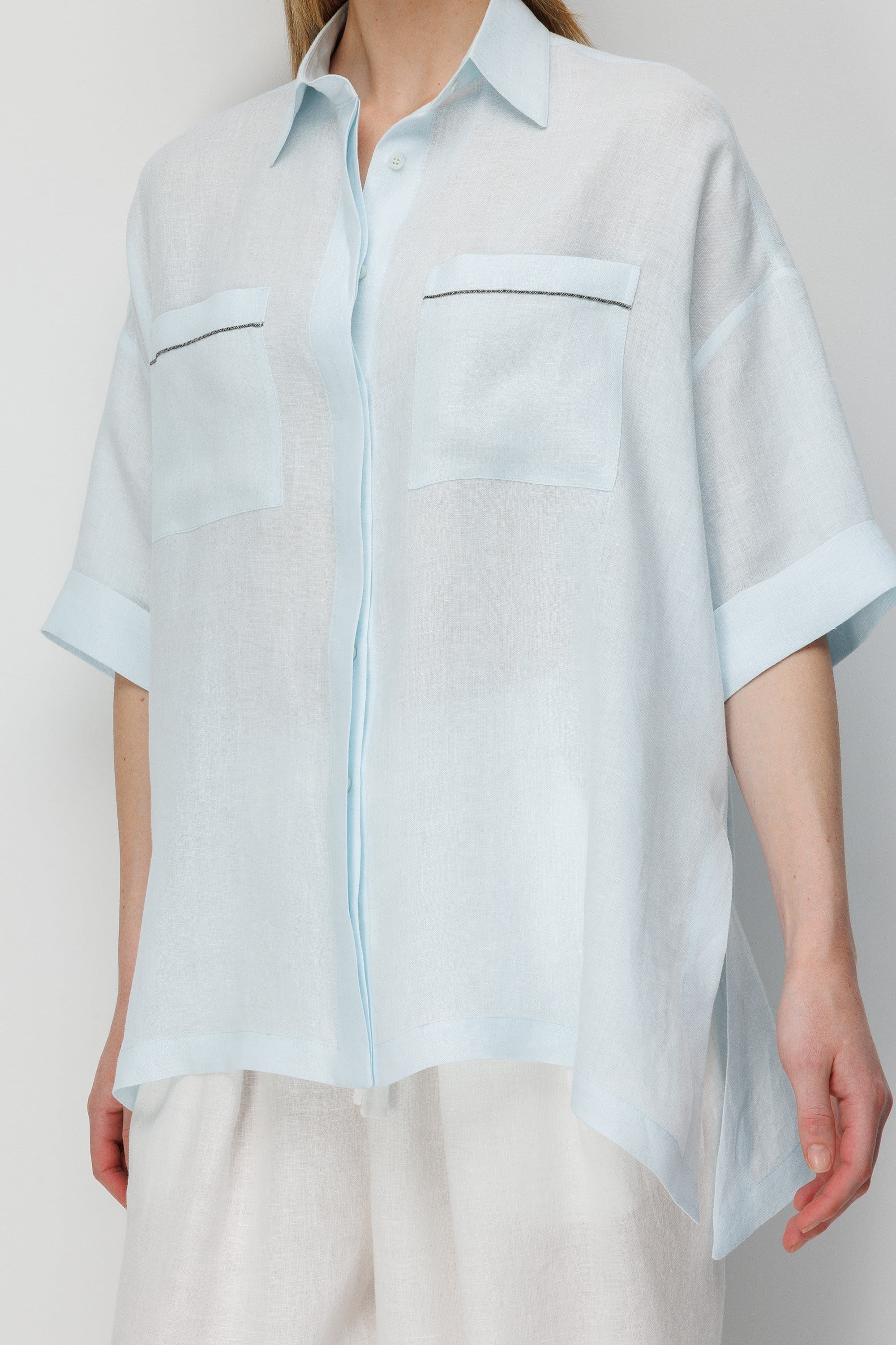 Düşük Kol Oversize Keten Bluz