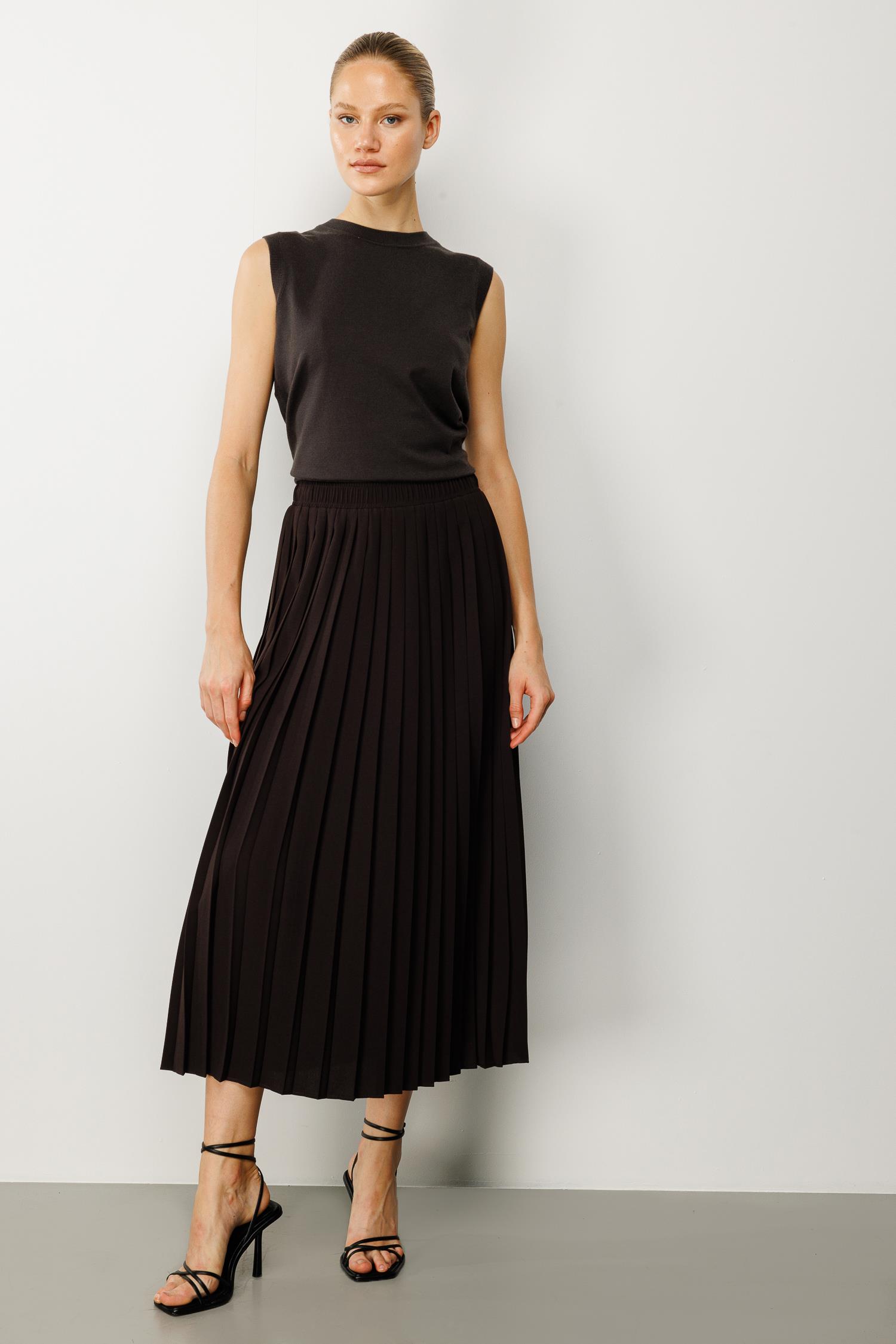 Elastan Kemerli Crep Pilise Etek