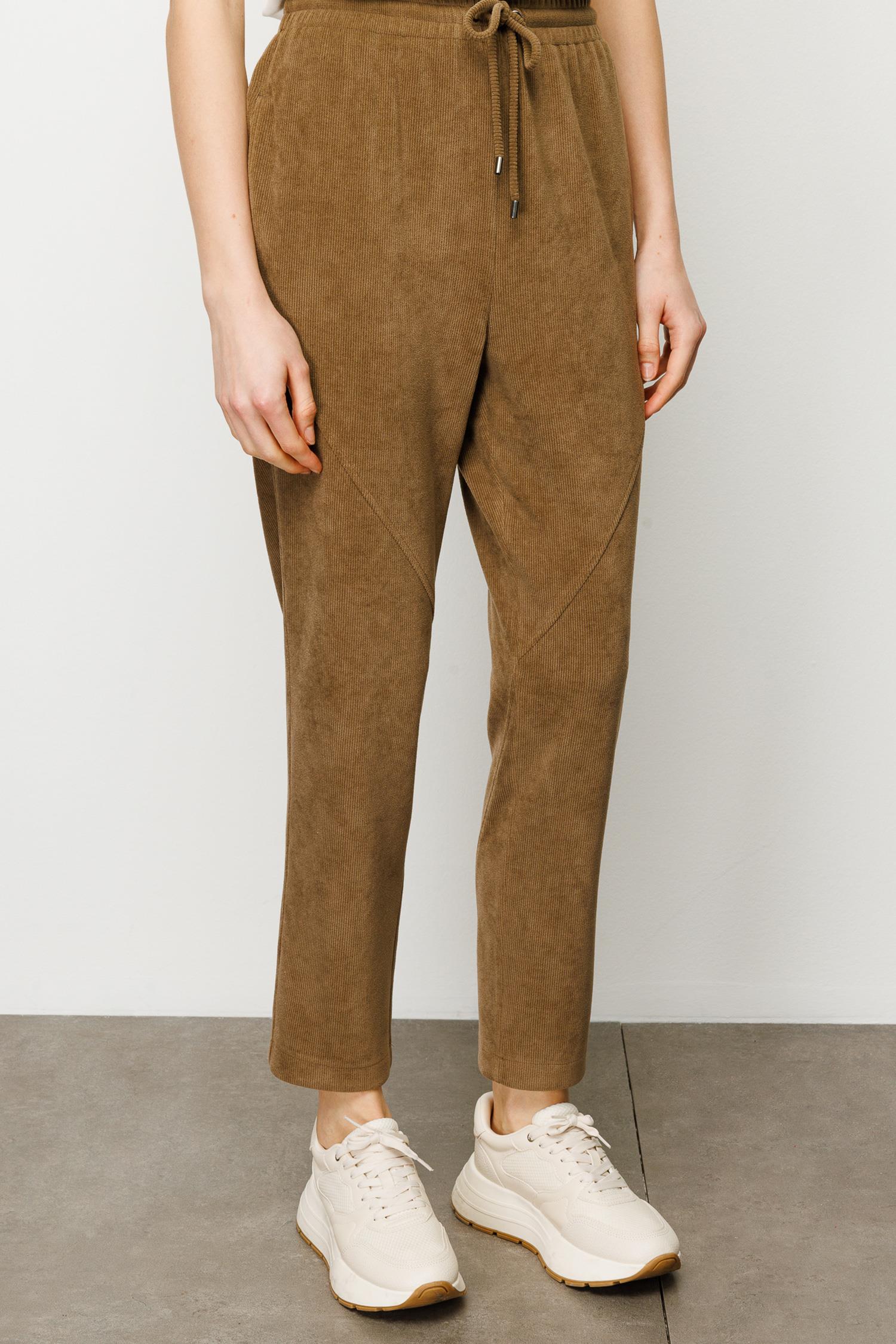 Elastan Kemerli Pargalı Kadife Pantolon