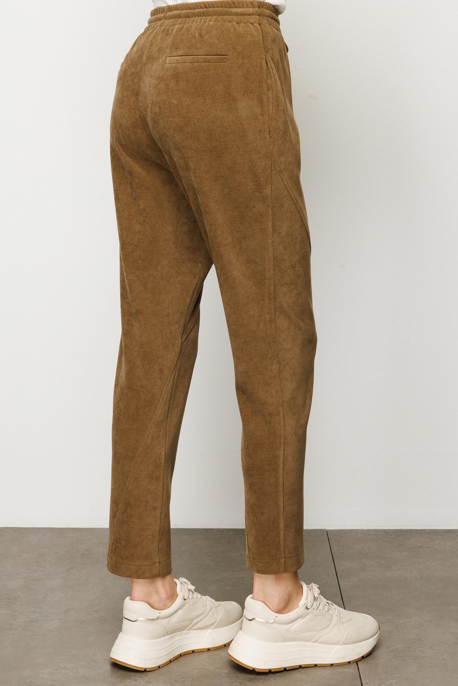 Elastan Kemerli Pargalı Kadife Pantolon