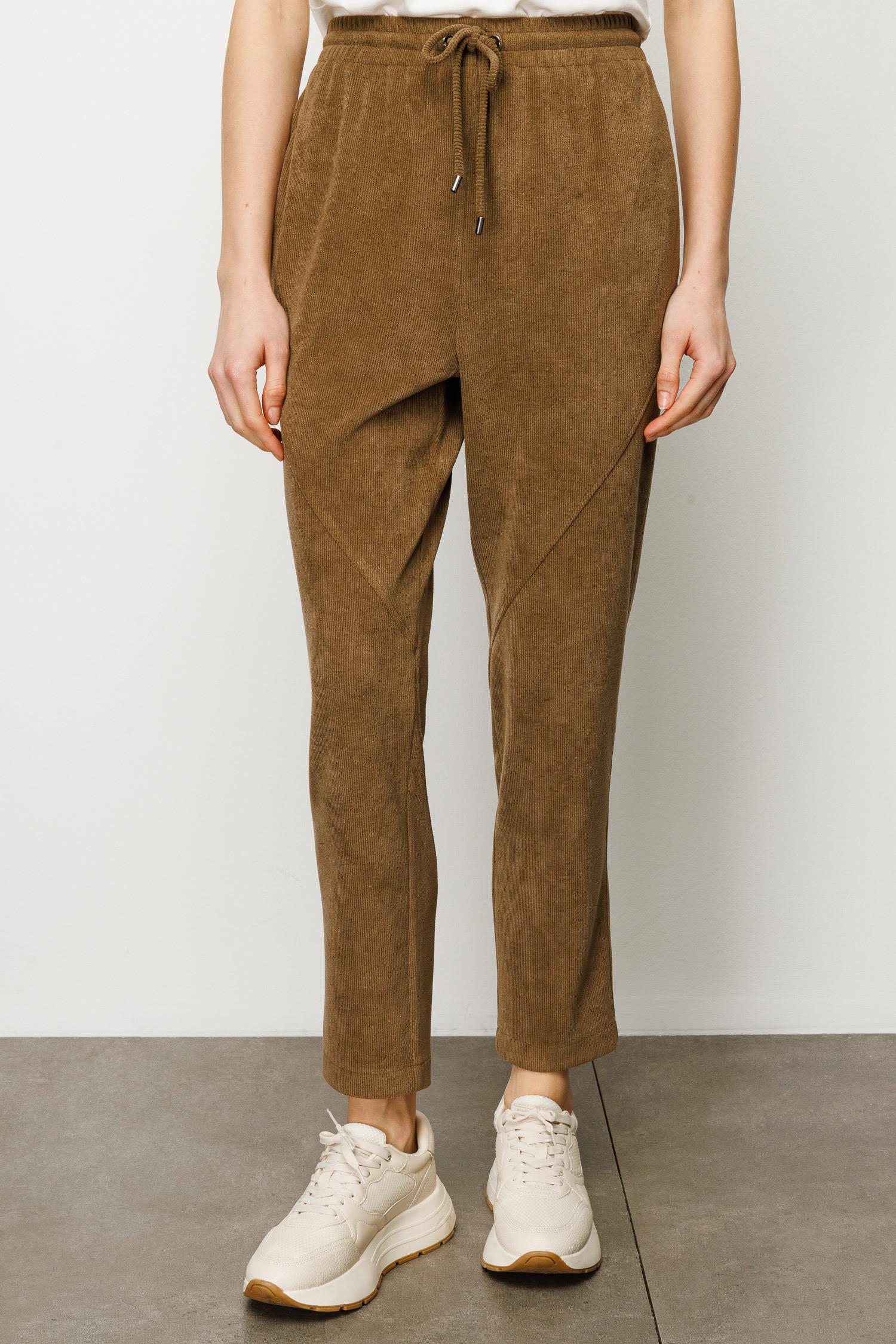 Elastan Kemerli Pargalı Kadife Pantolon