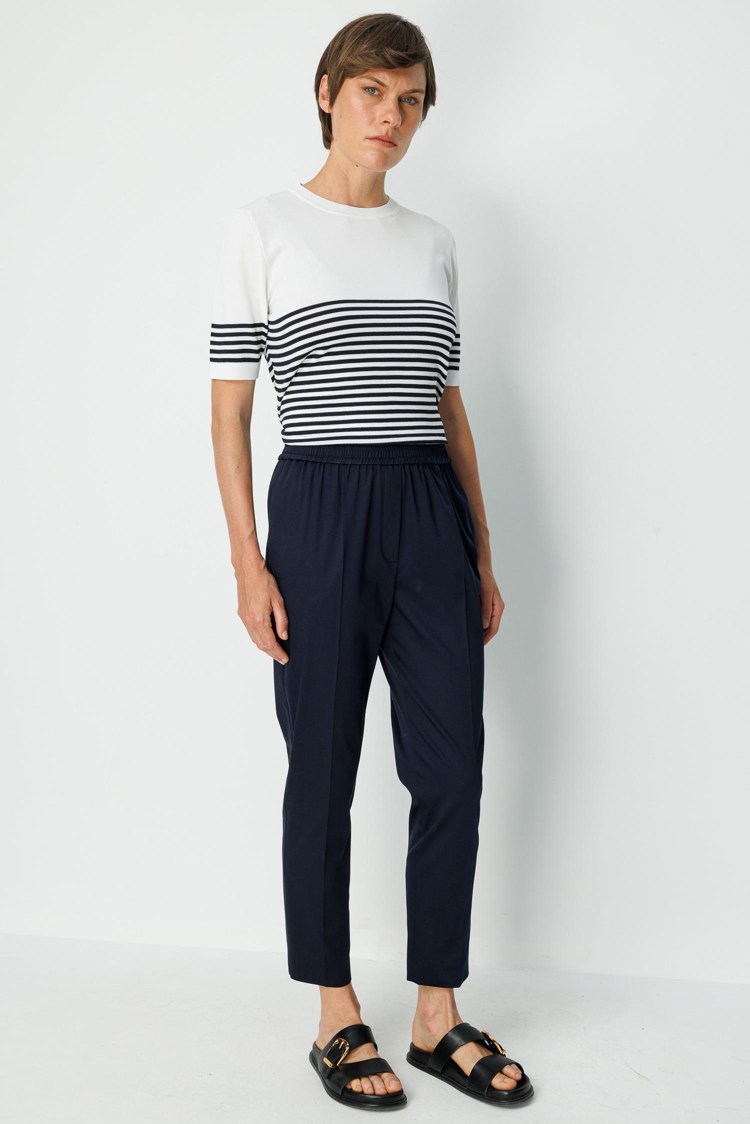 Elastan Kemerli Şeritli Koton Pantolon