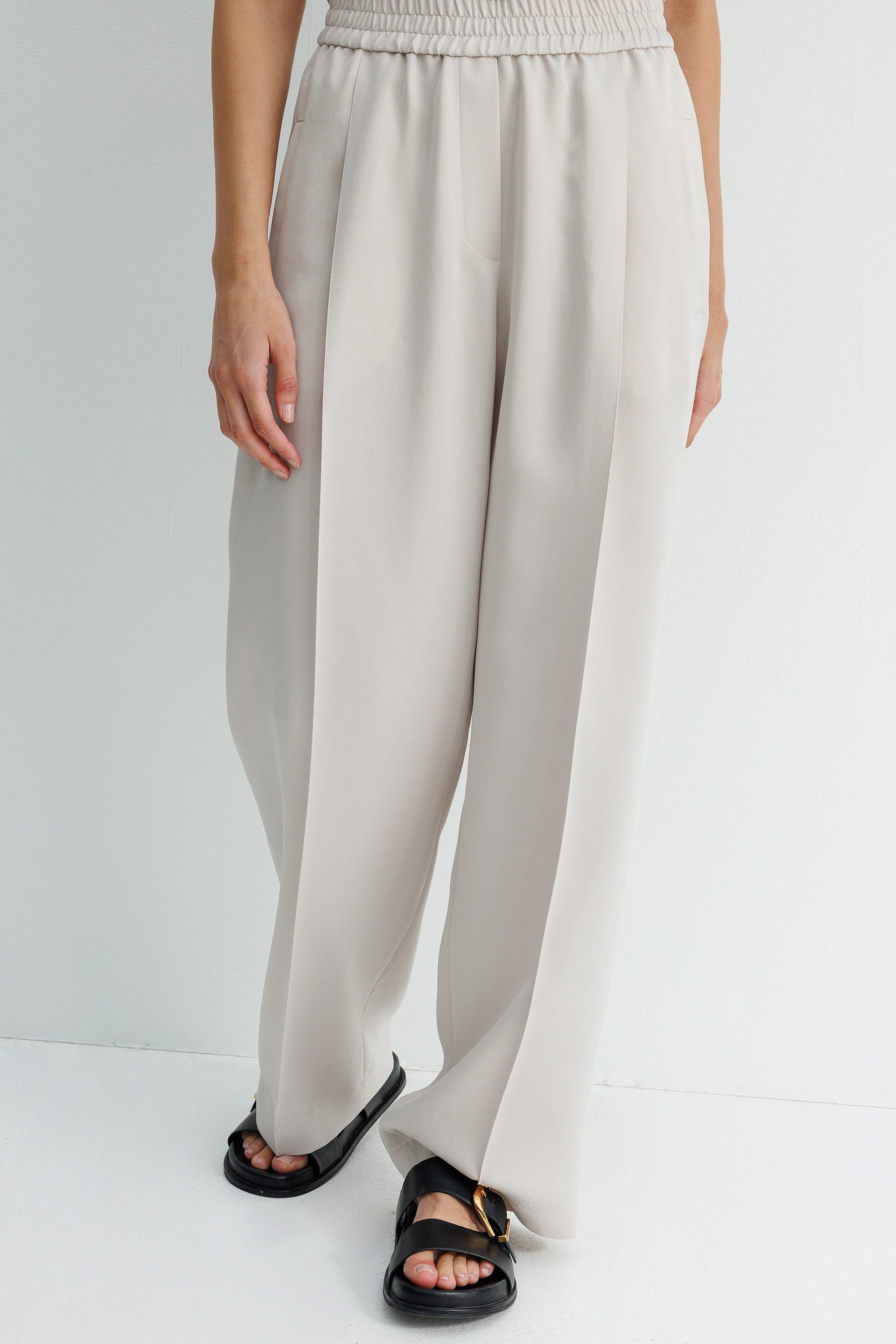 Elastan Kemerli Tek Pile Pantolon