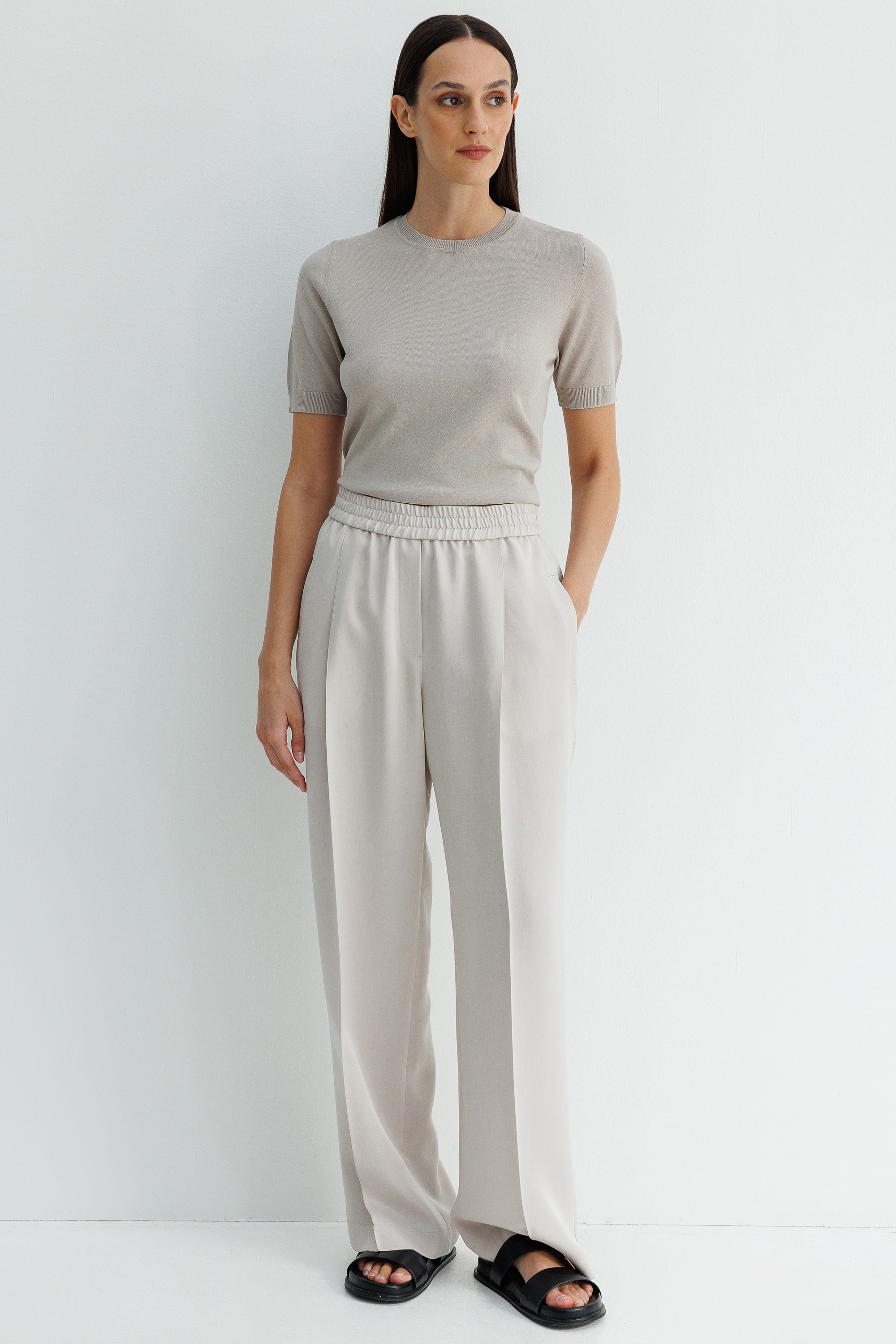 Elastan Kemerli Tek Pile Pantolon