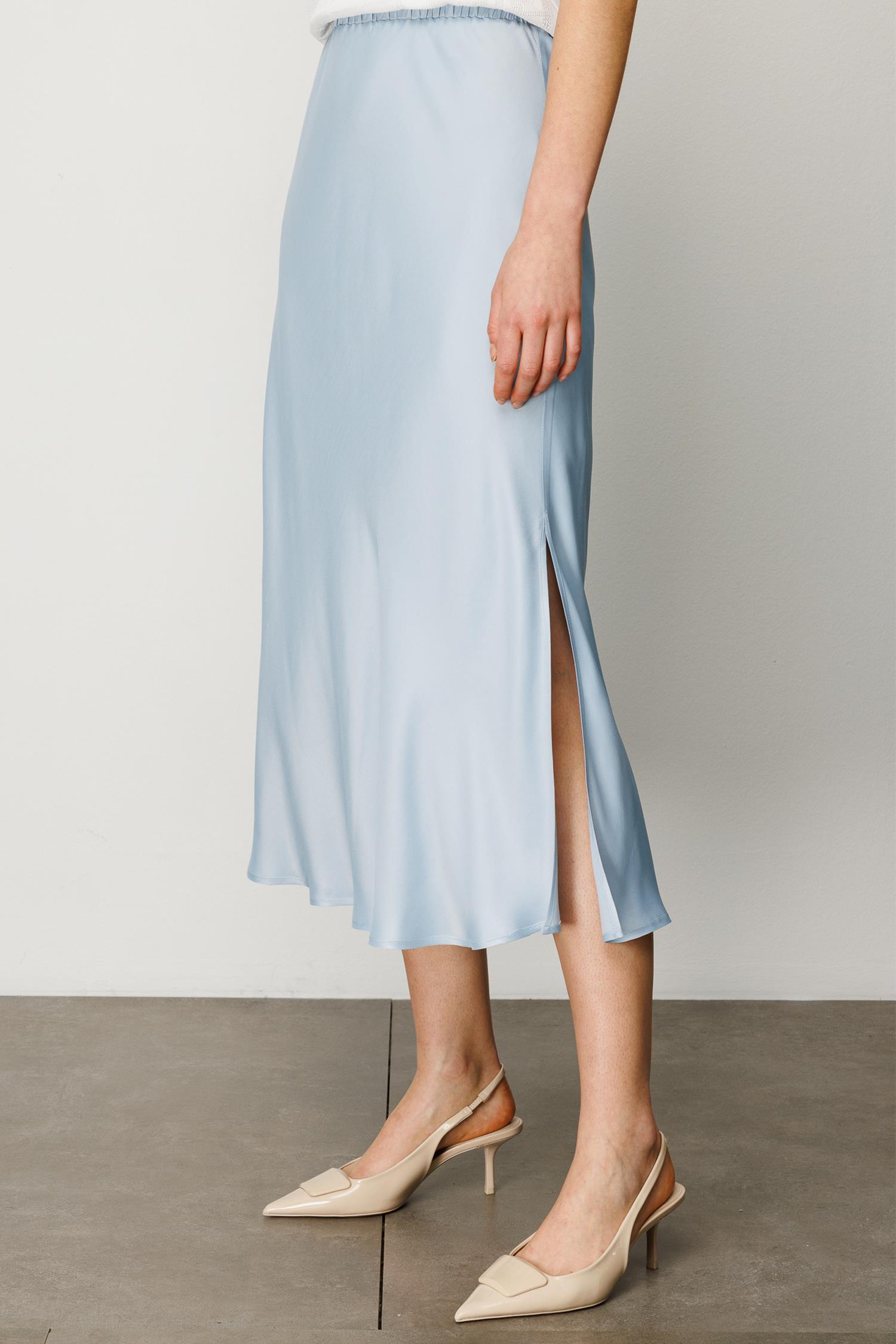 Elastan Kemerli Yırtmaçlı Verev Etek