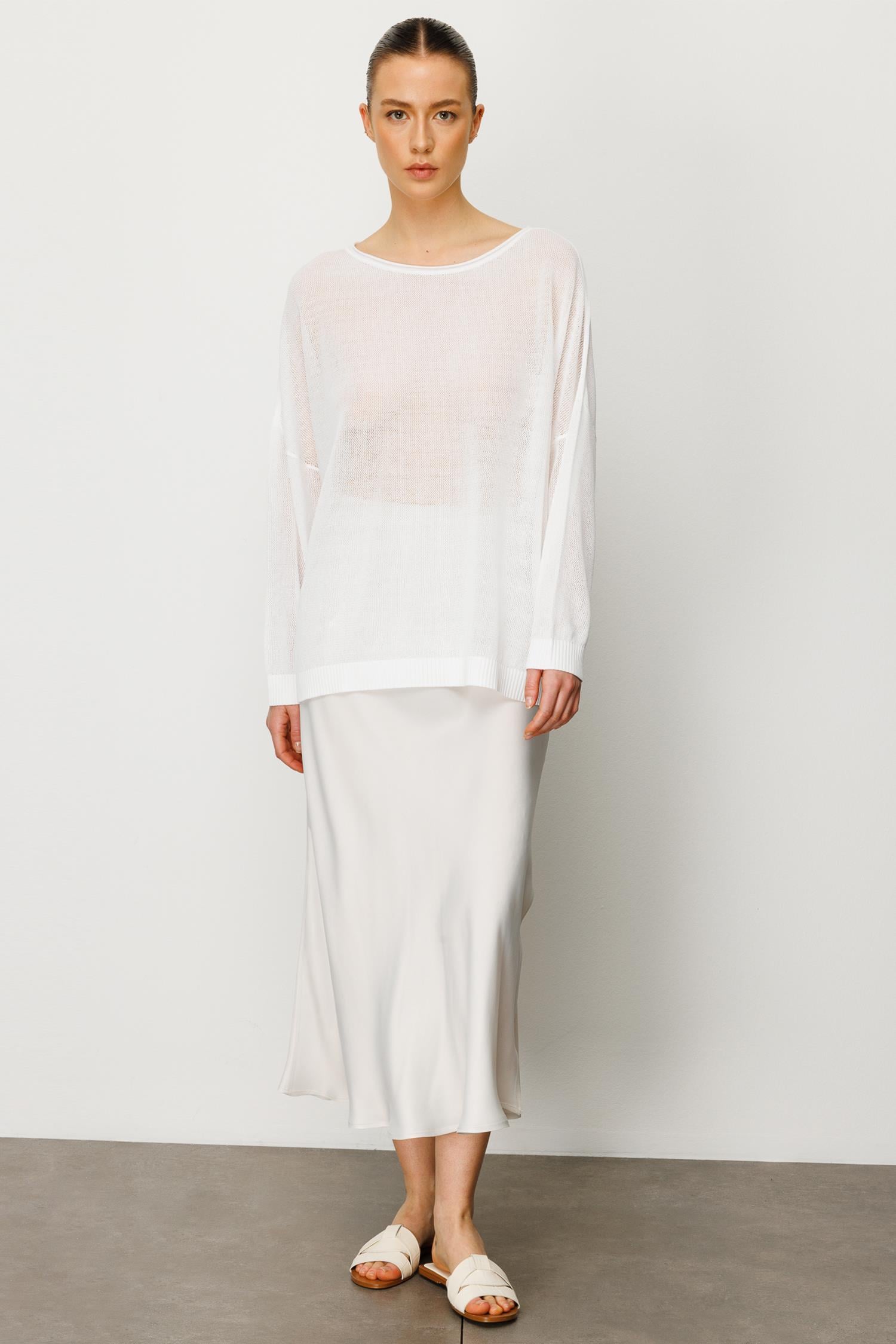 Elastan Kemerli Yırtmaçlı Verev Etek