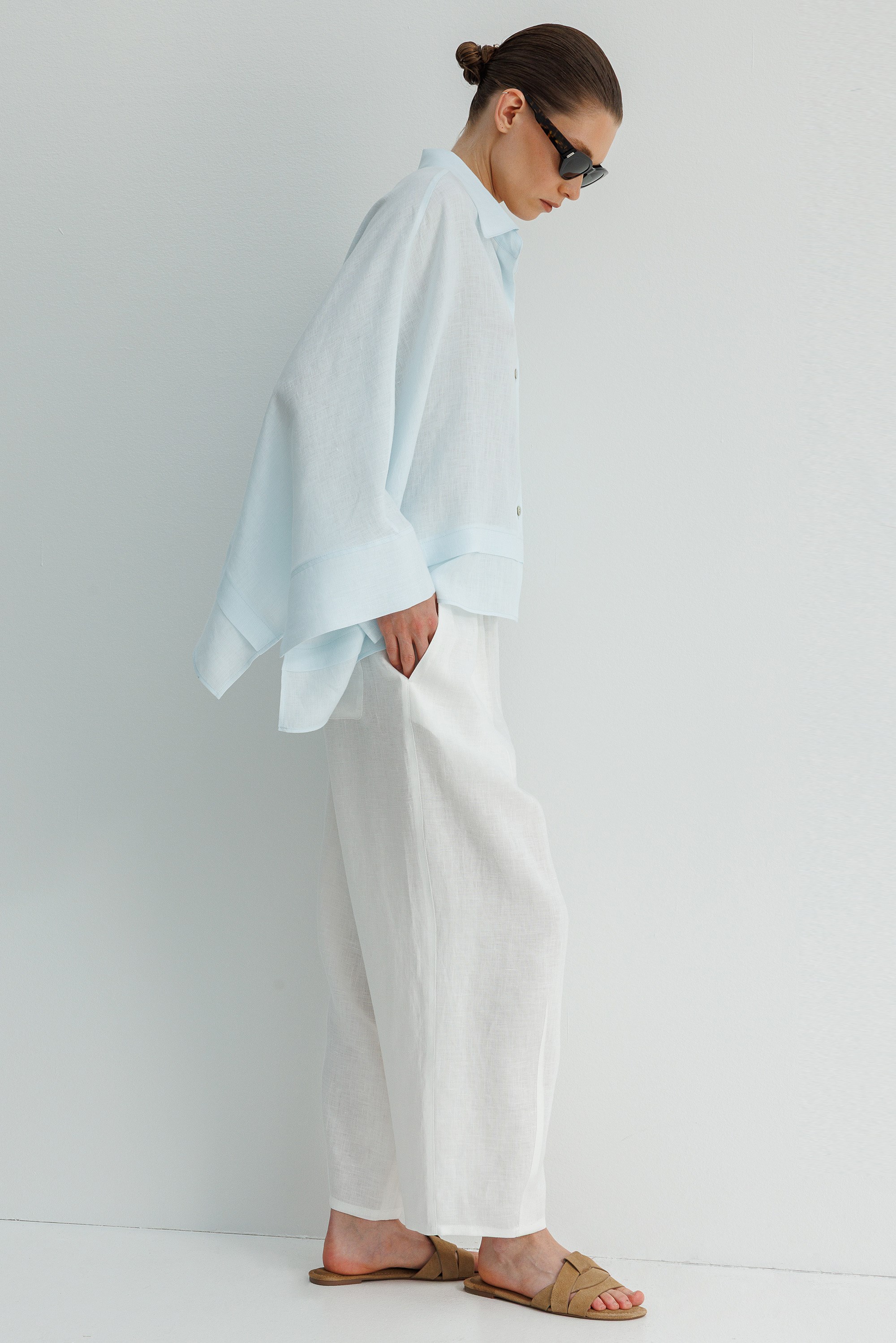 Geniş Manşetli Keten Bluz