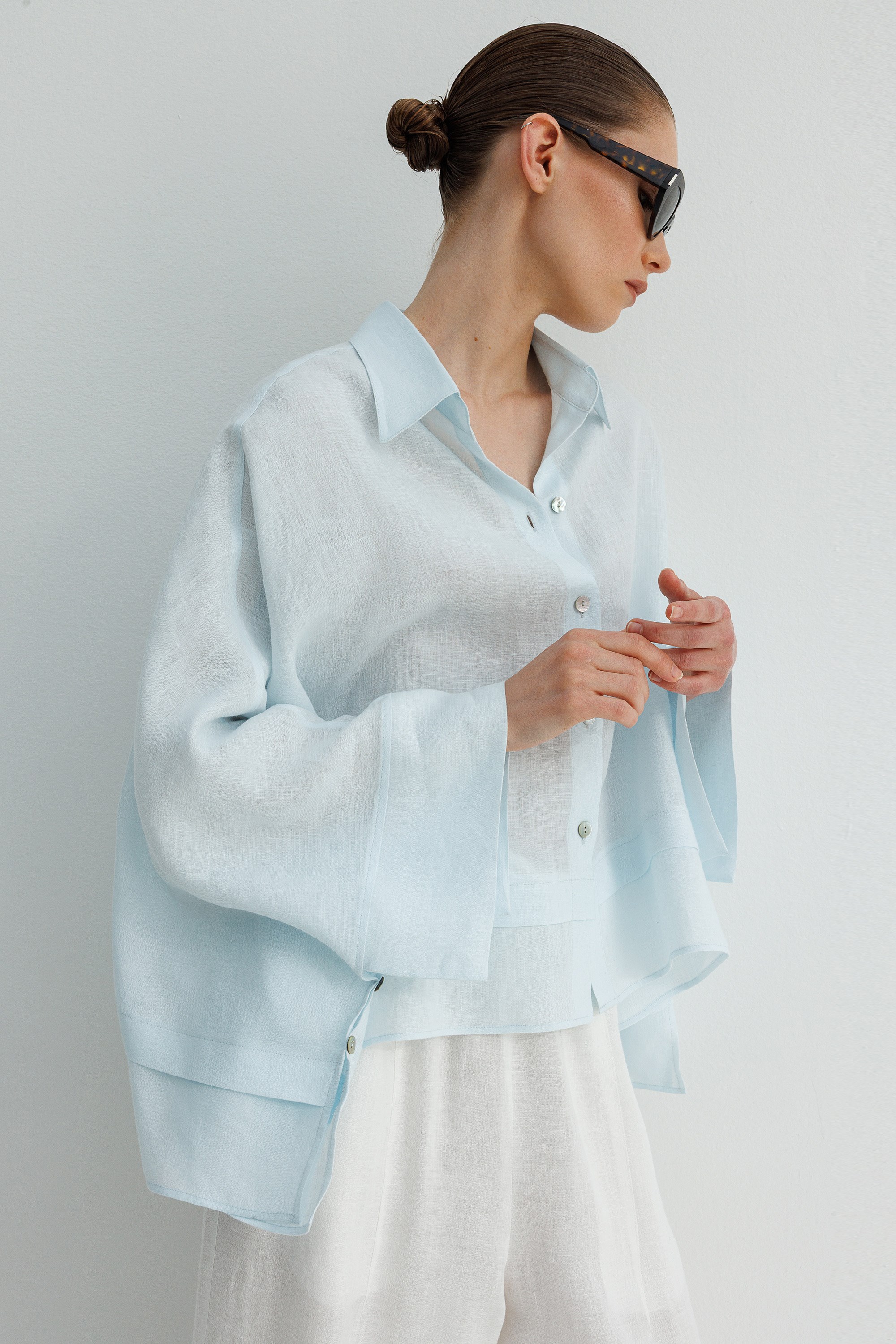 Geniş Manşetli Keten Bluz