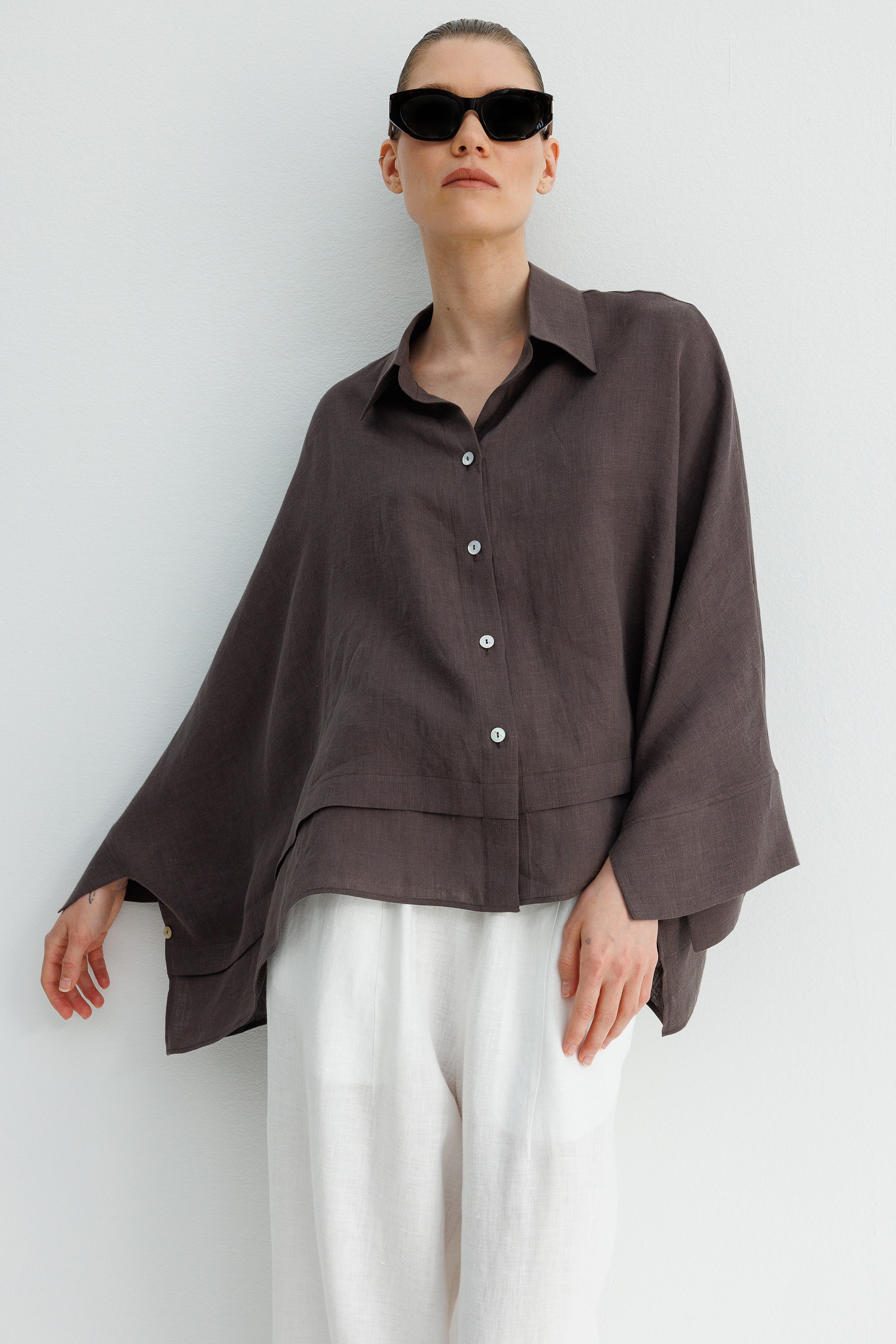 Geniş Manşetli Keten Bluz