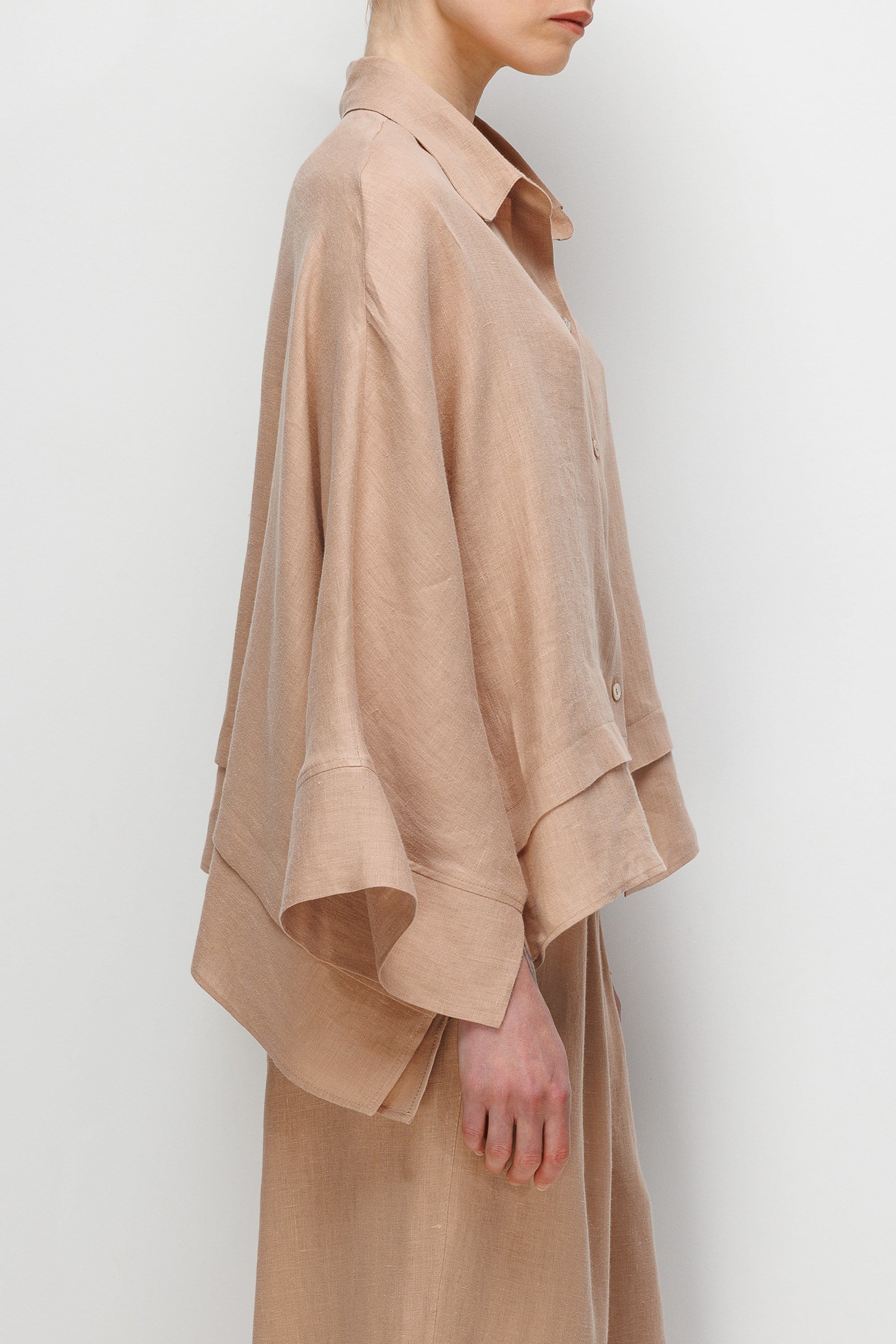 Geniş Manşetli Keten Bluz