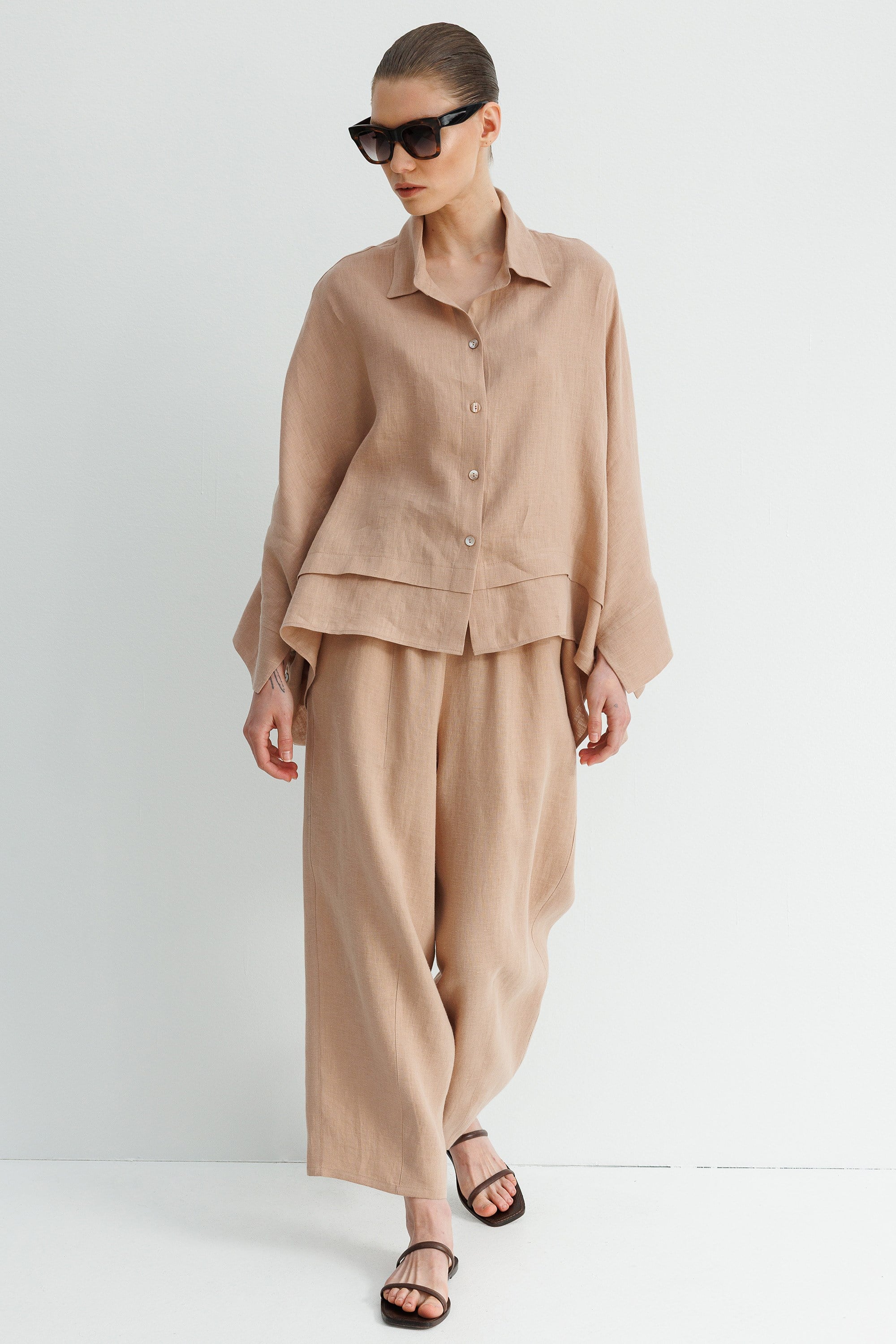 Geniş Manşetli Keten Bluz