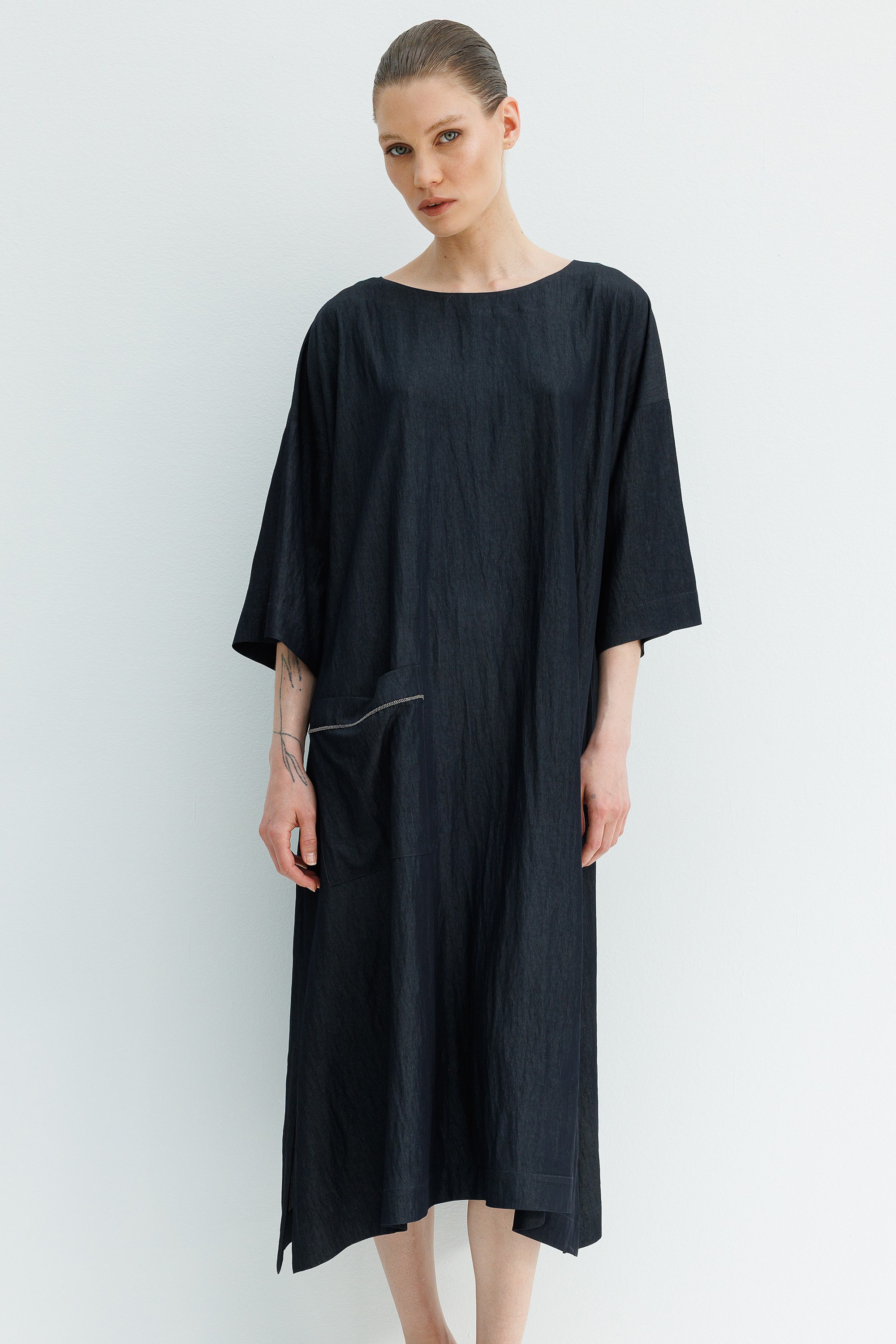 Kayık Yaka Cepli Elbise