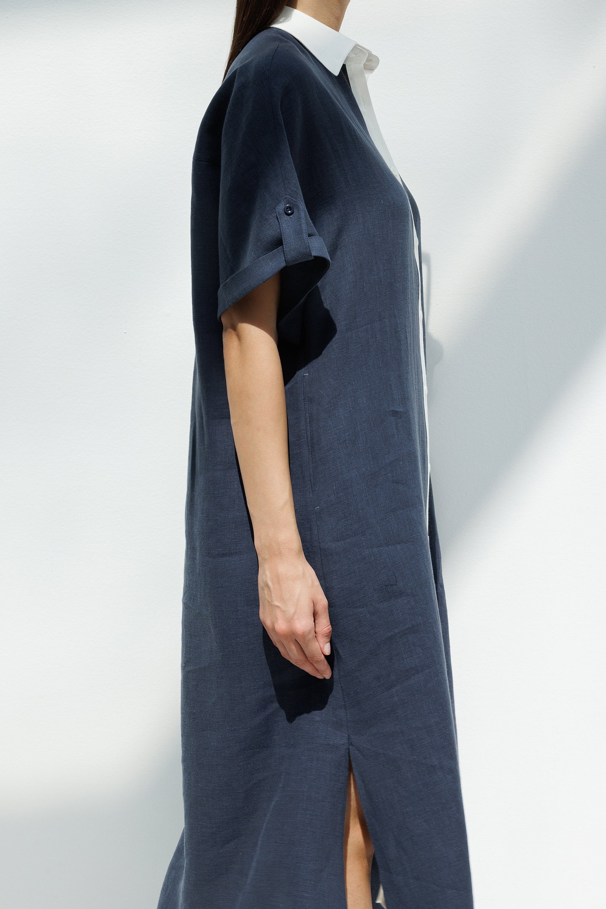 Kontrast Renkli Keten Elbise