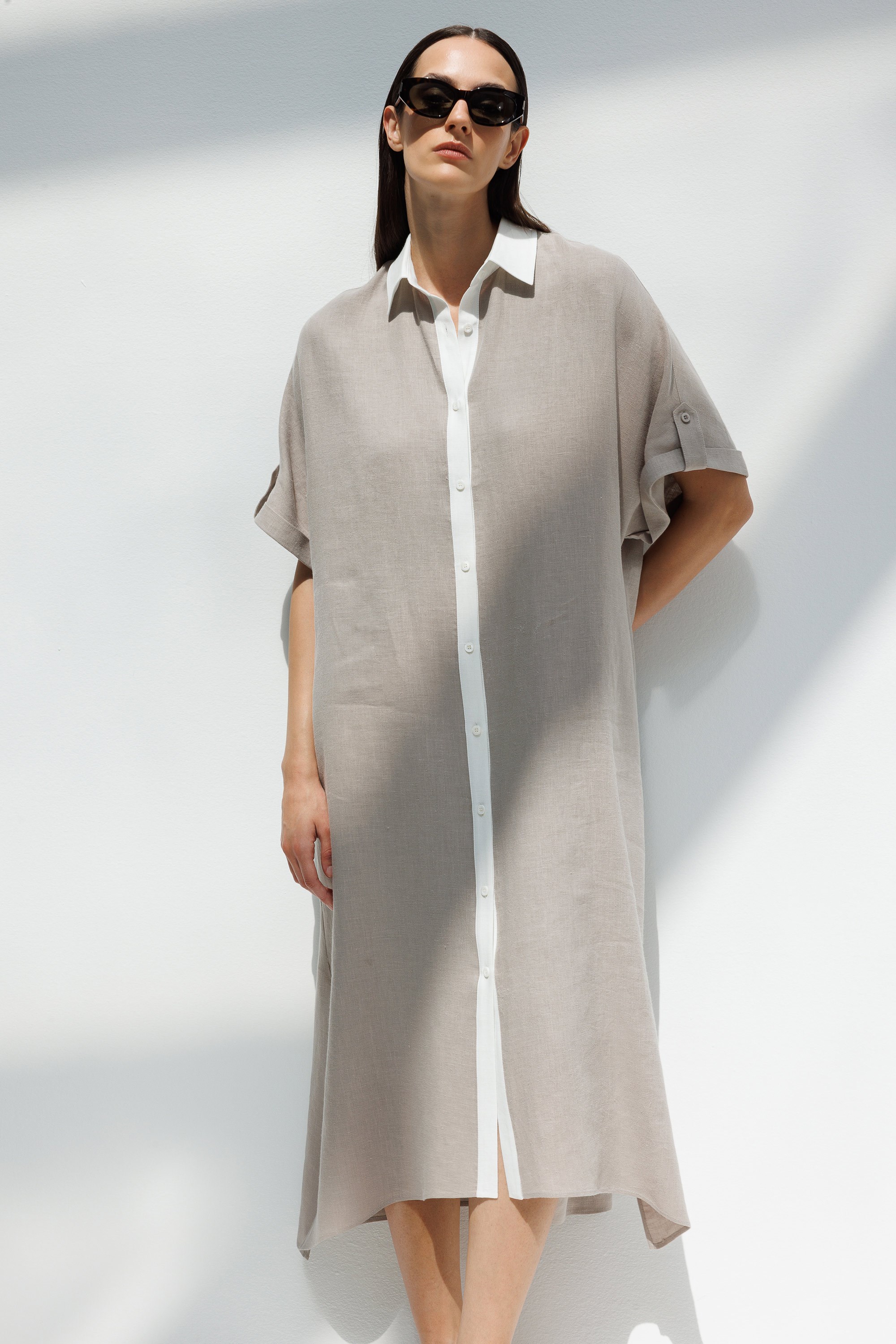 Kontrast Renkli Keten Elbise