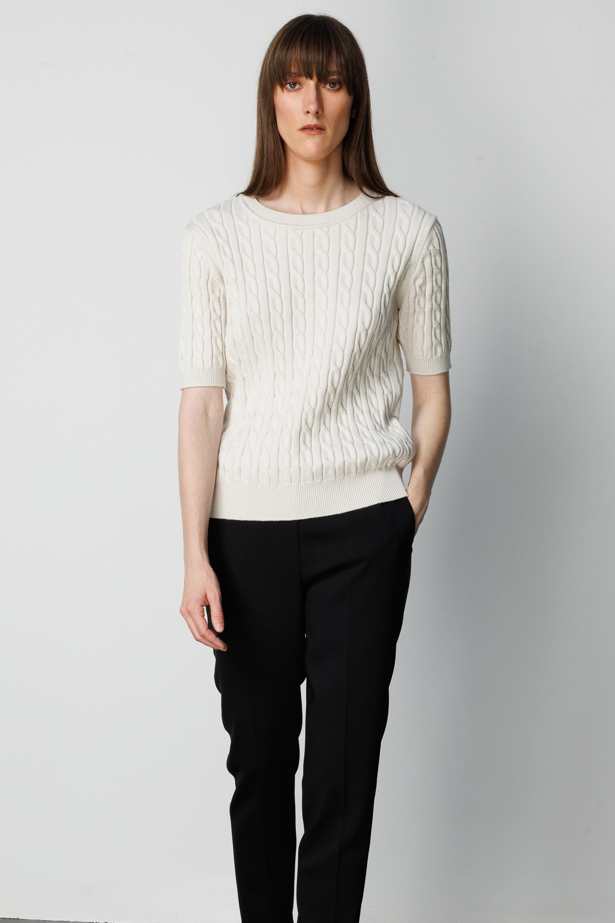 O Yaka Saç Örgü Yarım Kol Triko
