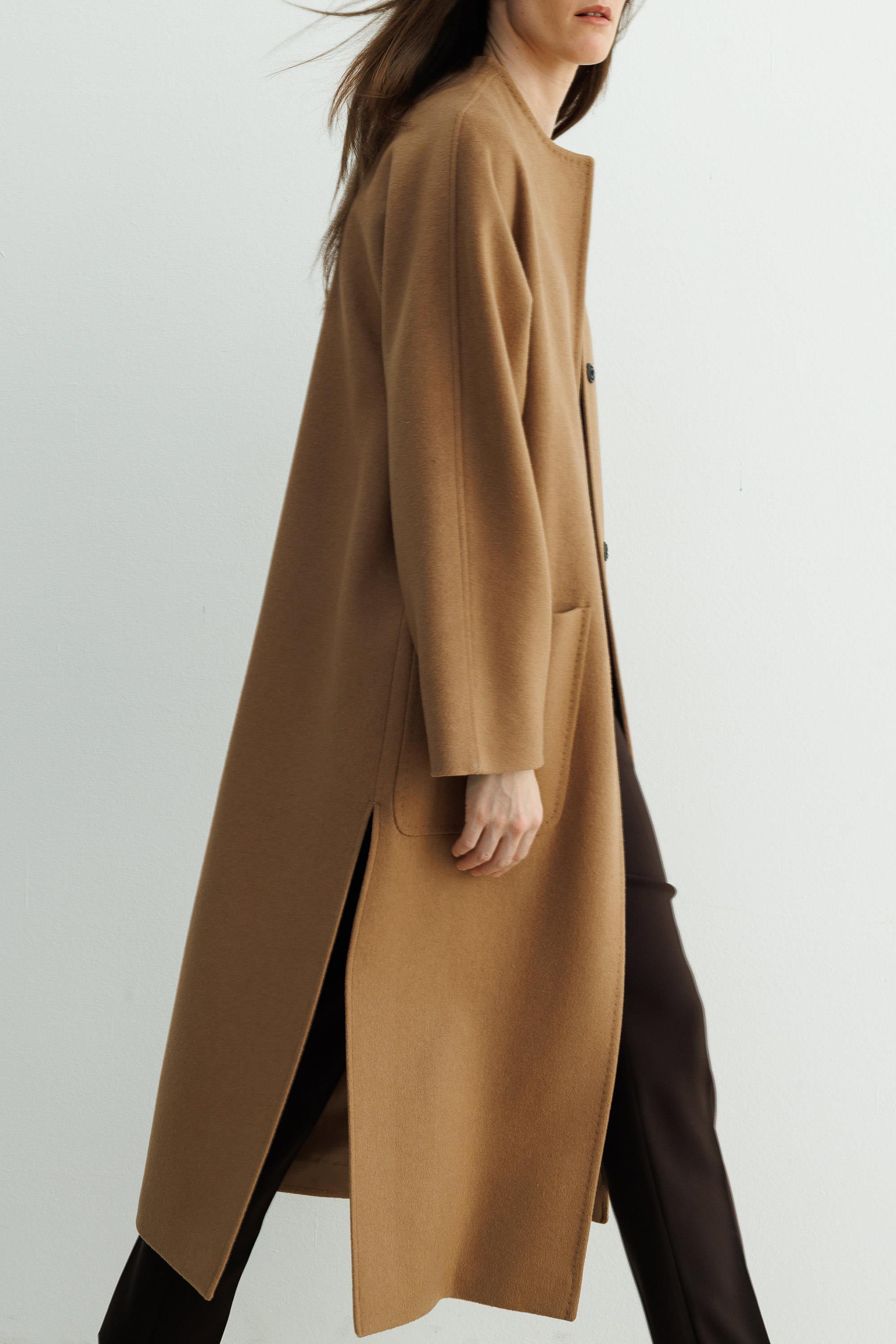 O Yaka Yırtmaçlı Uzun Manto