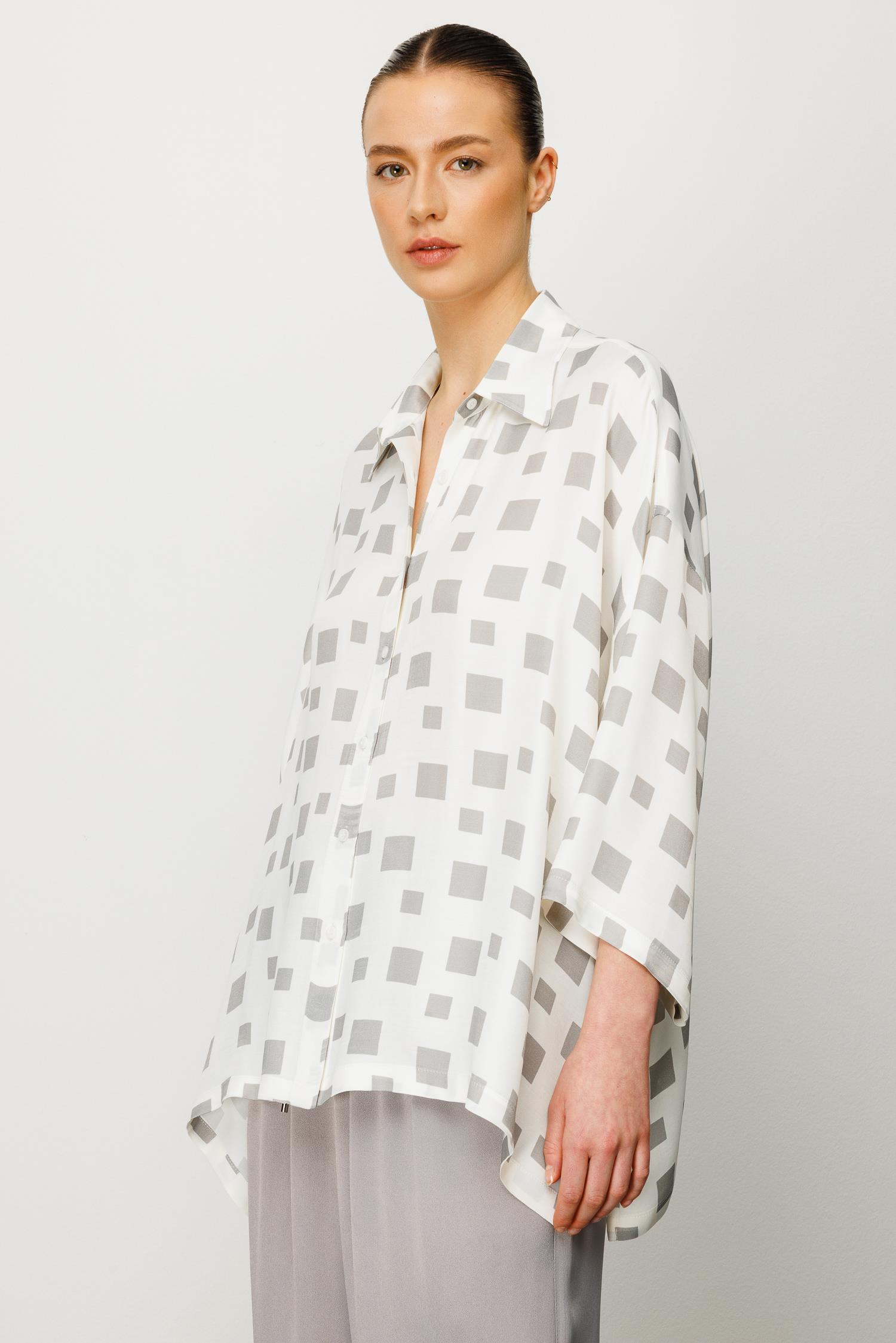 Oversize Düşük Kol Kareli Bluz