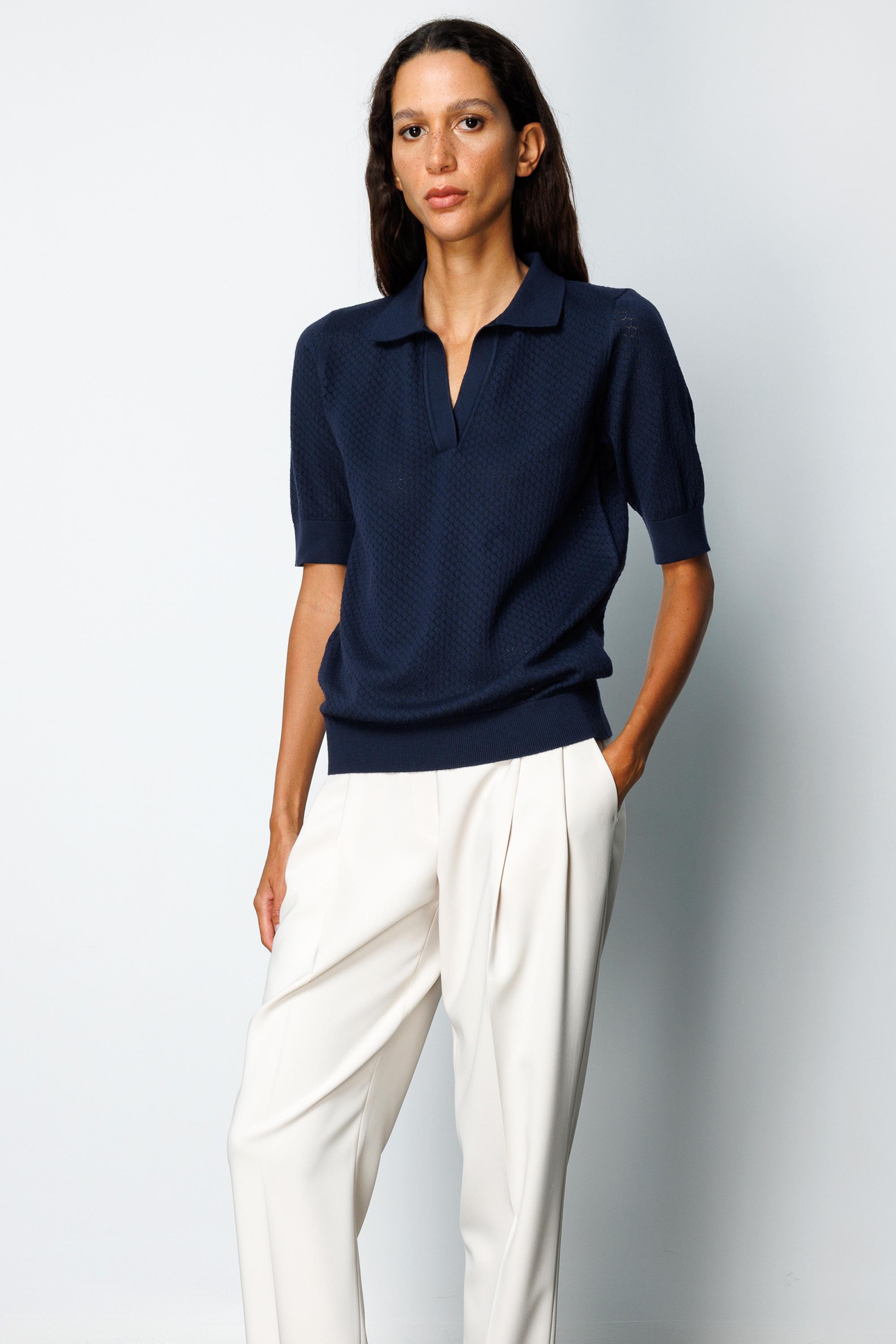 Polo Yaka Ajurlu Yarım Kol Triko