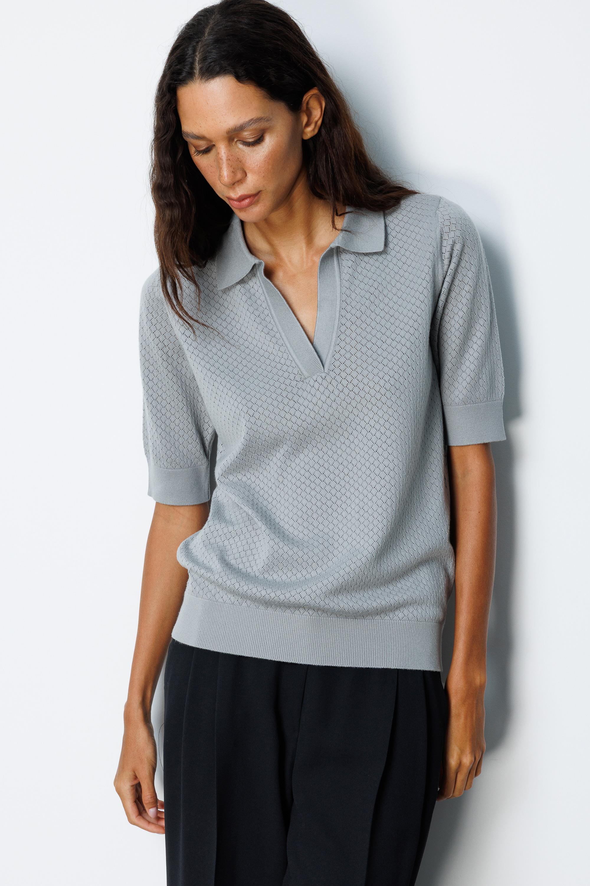 Polo Yaka Ajurlu Yarım Kol Triko