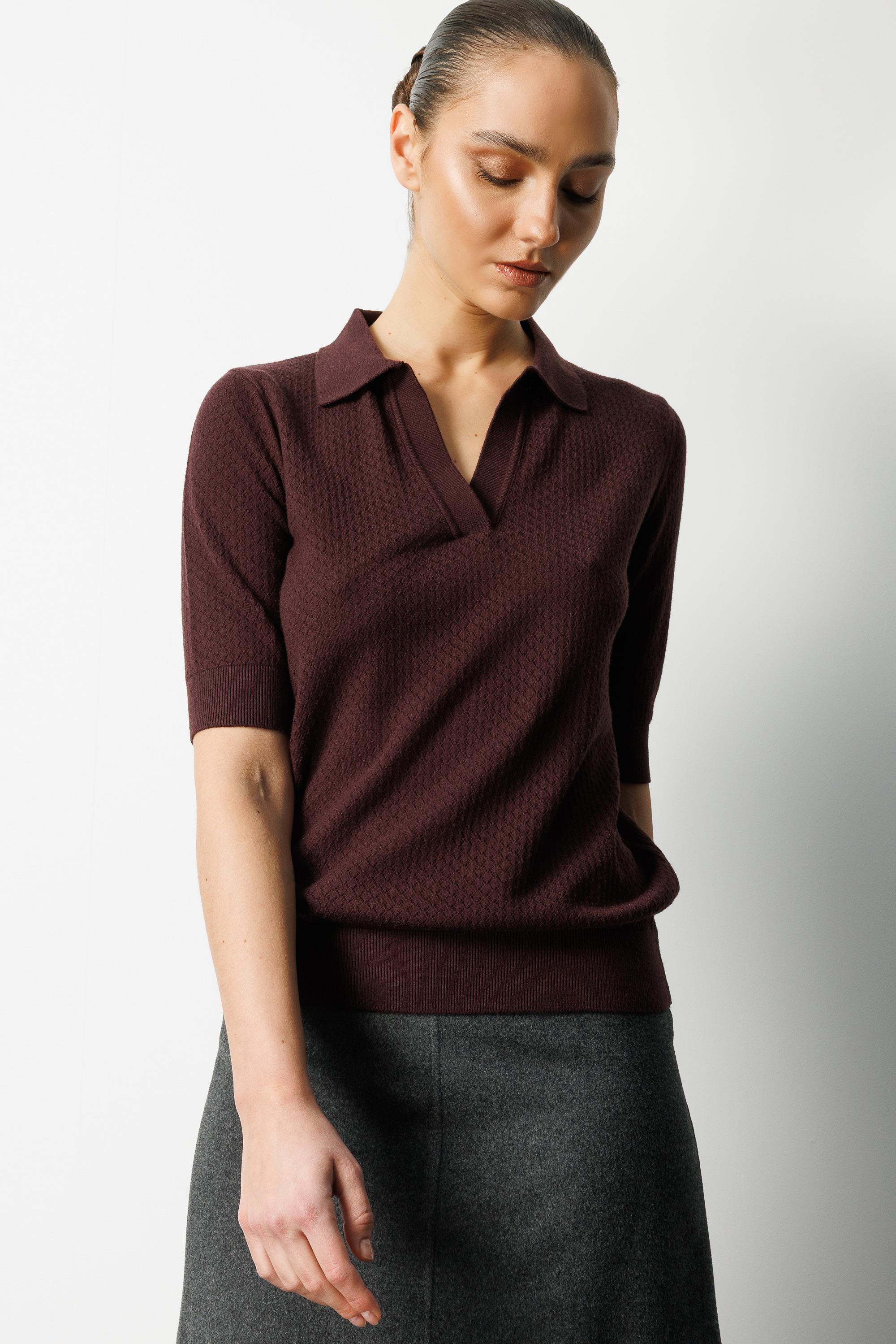 Polo Yaka Ajurlu Yarım Kol Triko