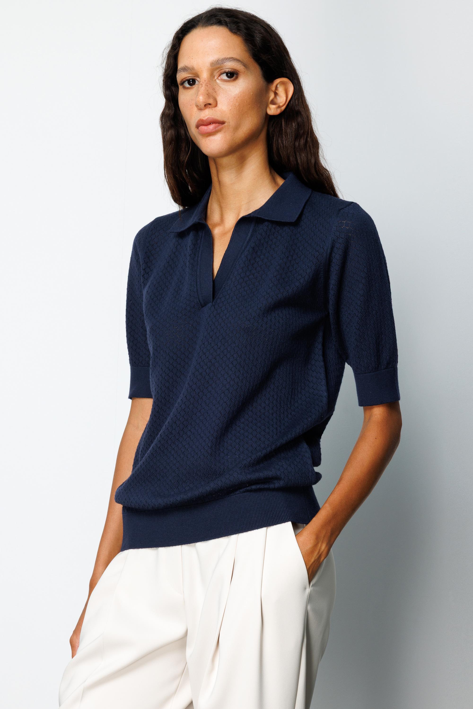 Polo Yaka Ajurlu Yarım Kol Triko