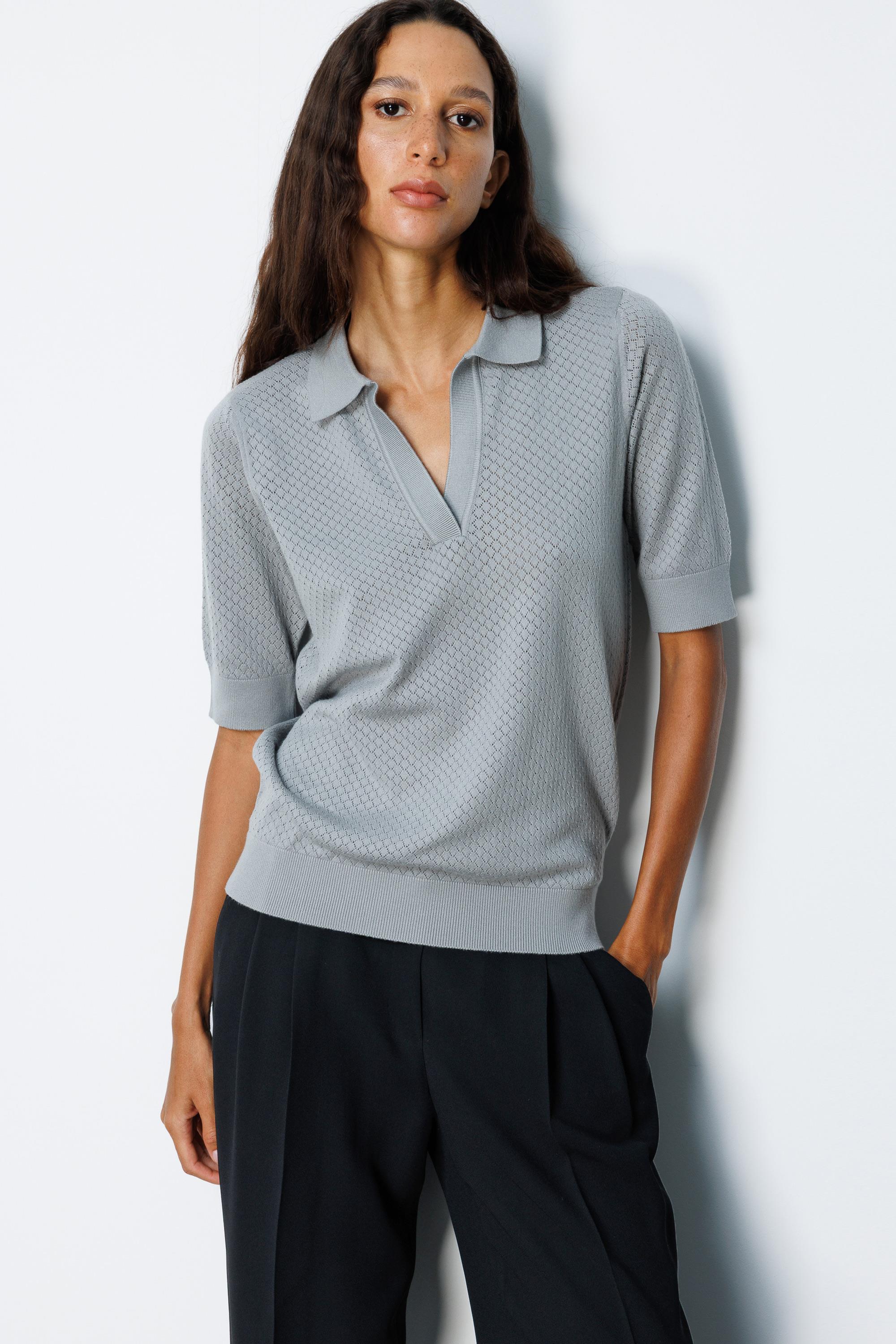 Polo Yaka Ajurlu Yarım Kol Triko