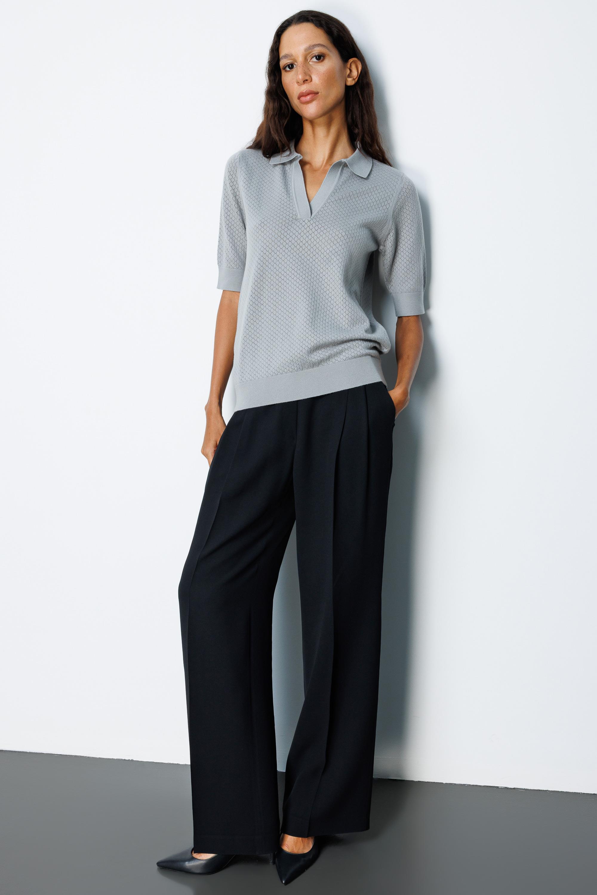 Polo Yaka Ajurlu Yarım Kol Triko