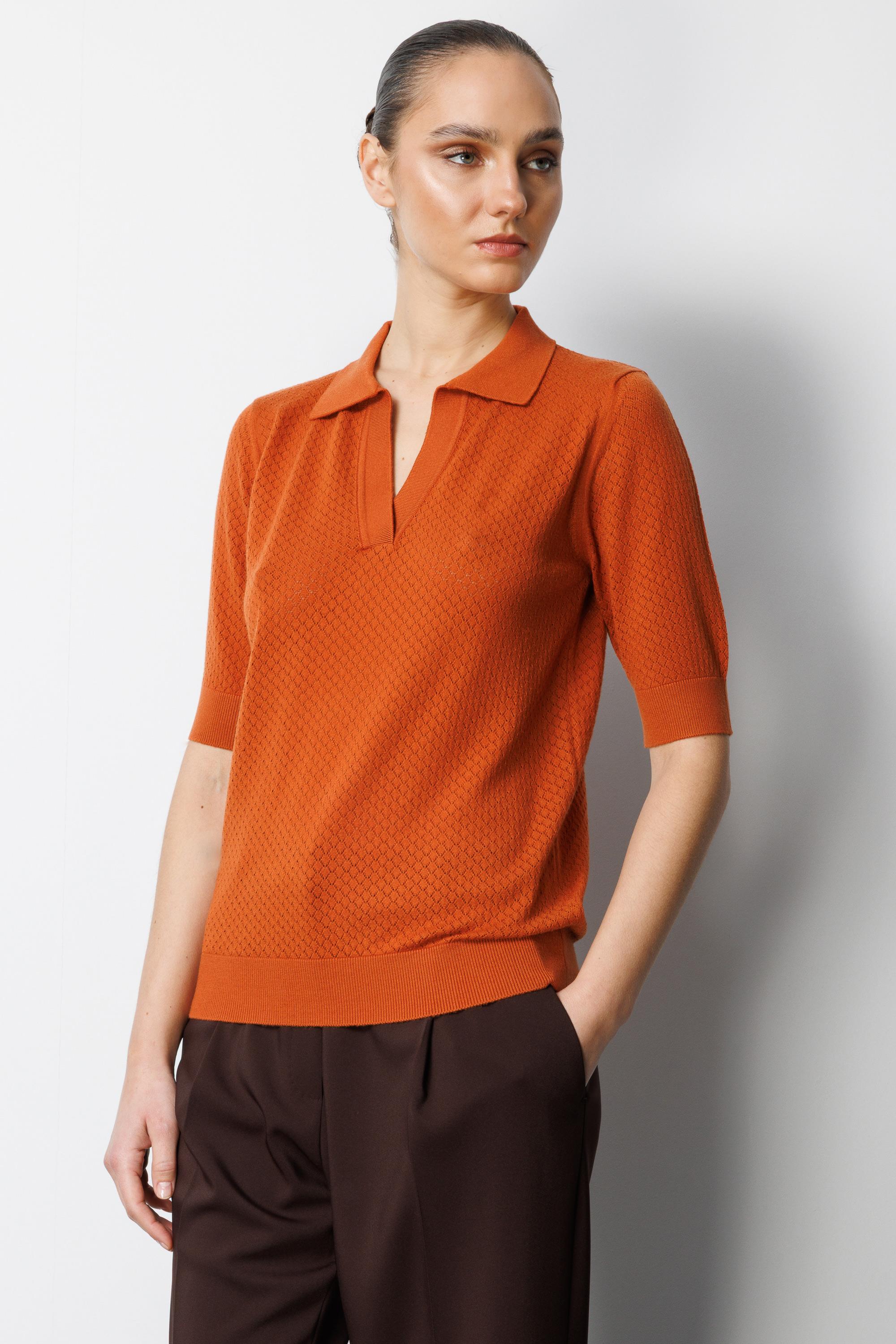 Polo Yaka Ajurlu Yarım Kol Triko