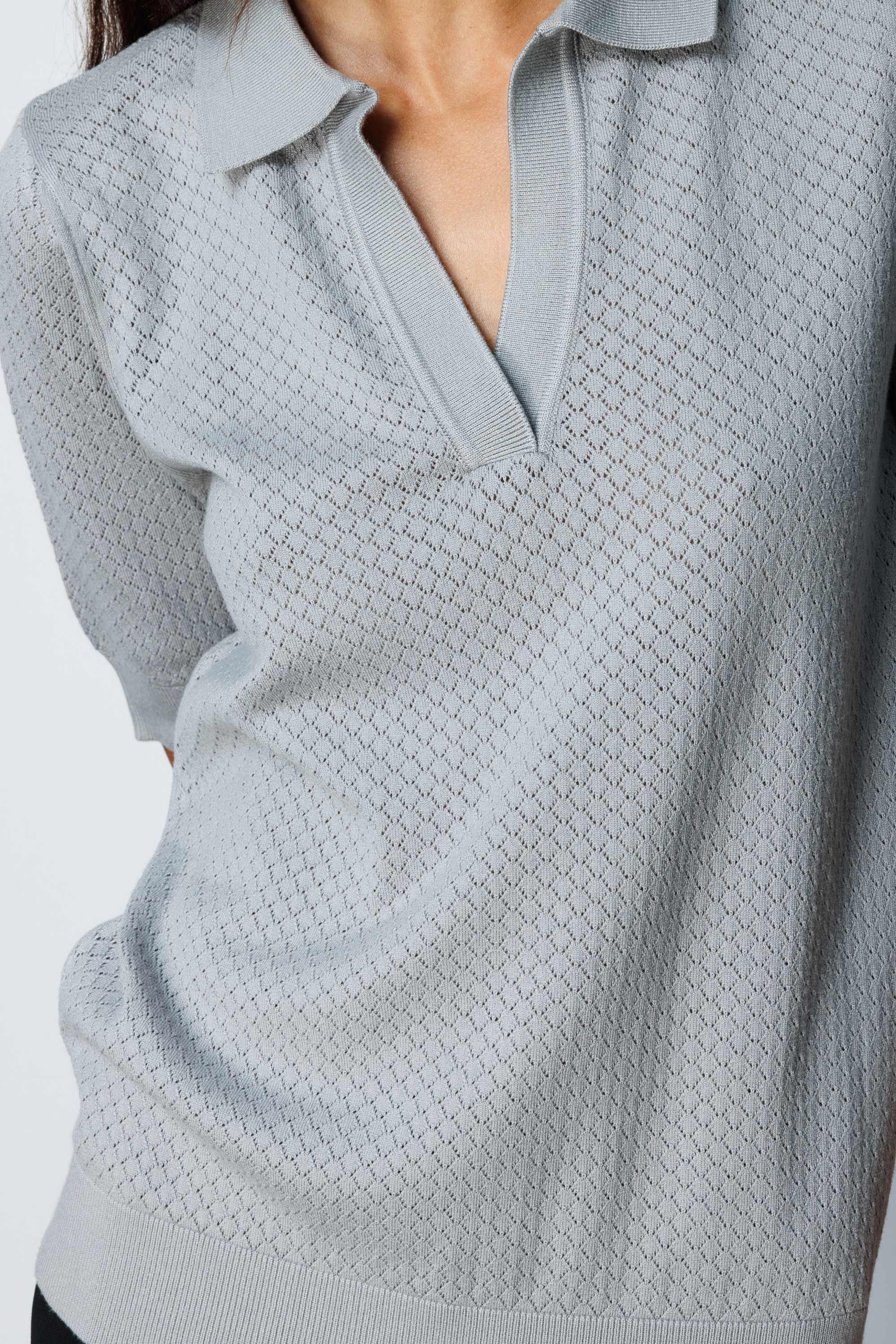 Polo Yaka Ajurlu Yarım Kol Triko