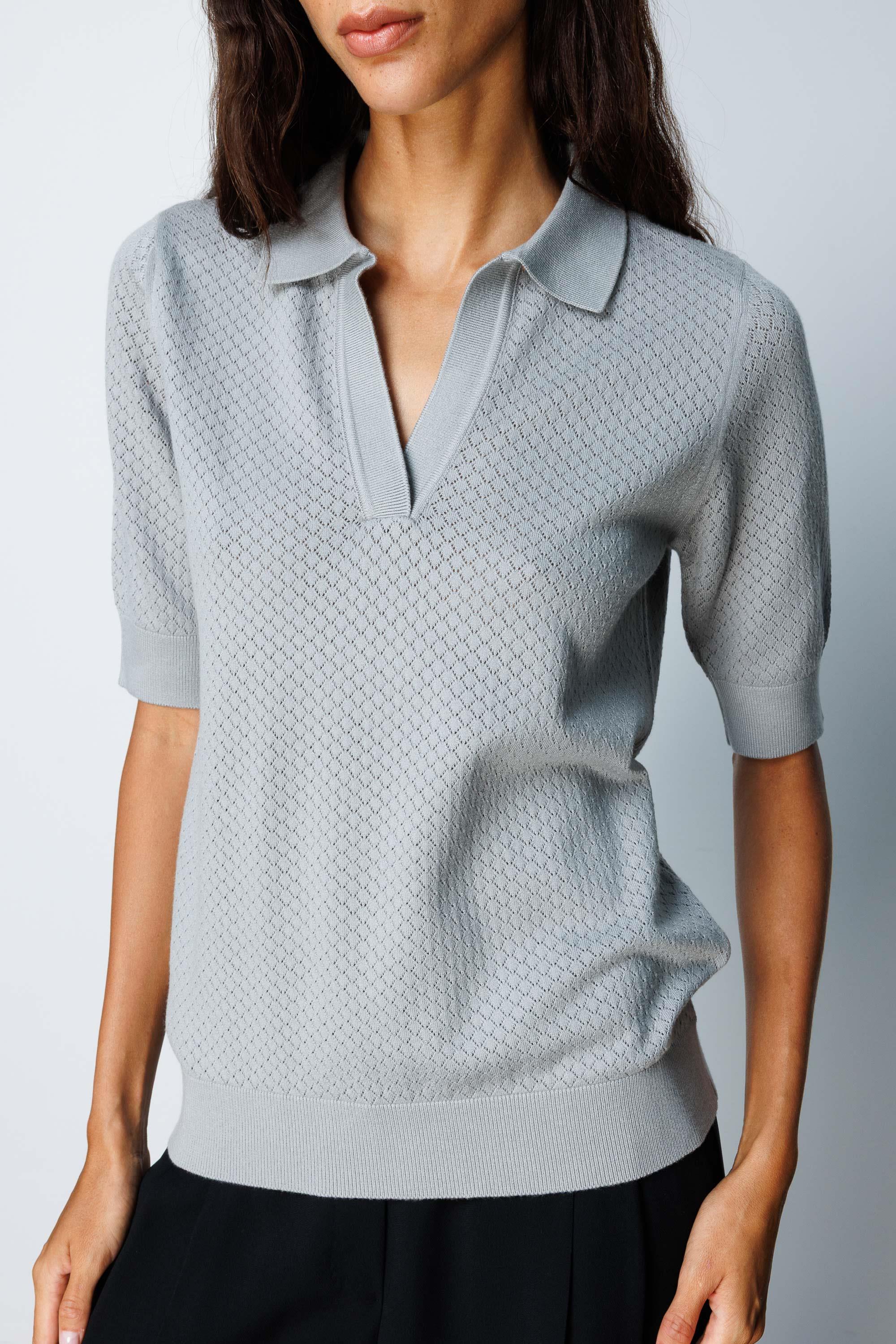 Polo Yaka Ajurlu Yarım Kol Triko