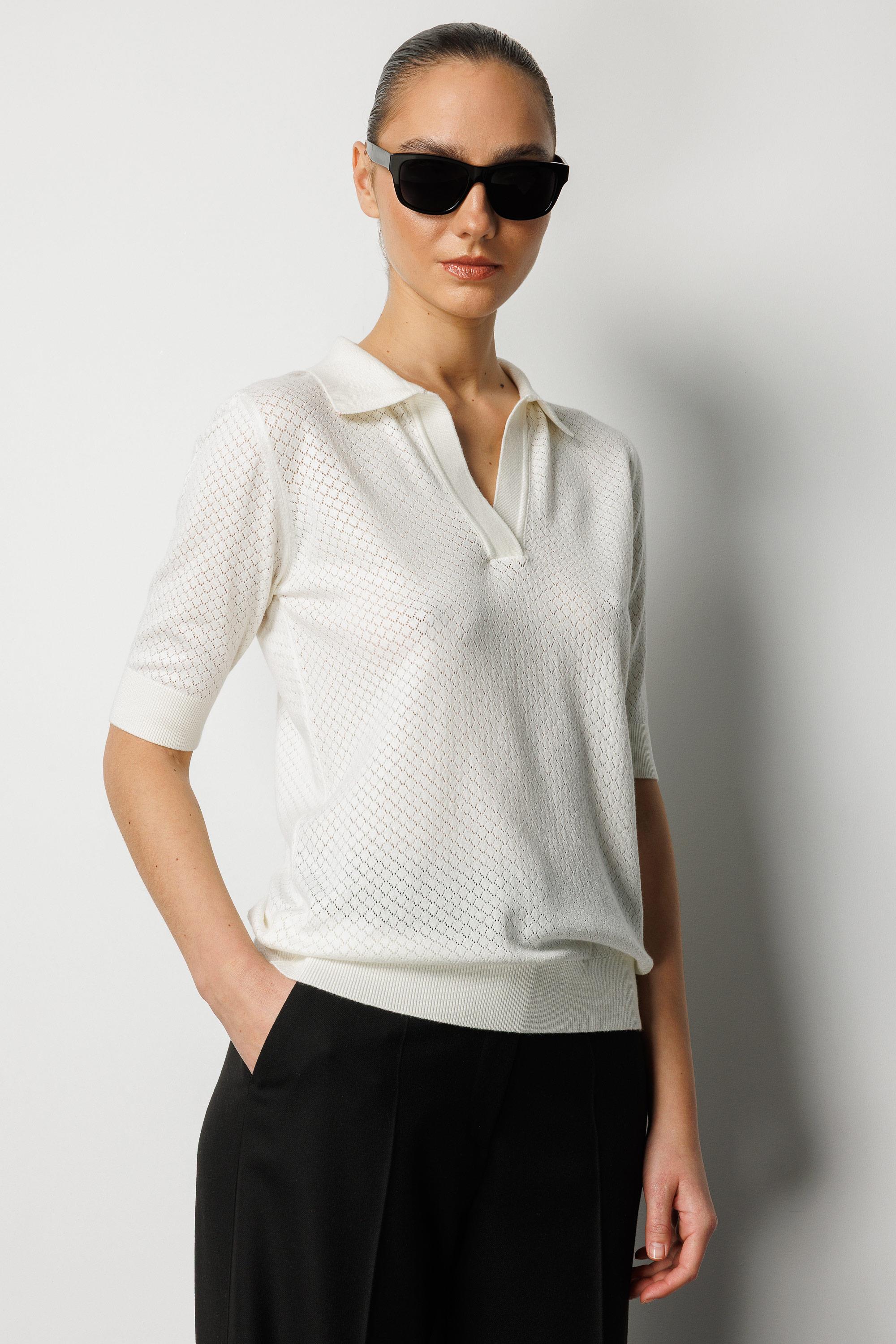 Polo Yaka Ajurlu Yarım Kol Triko