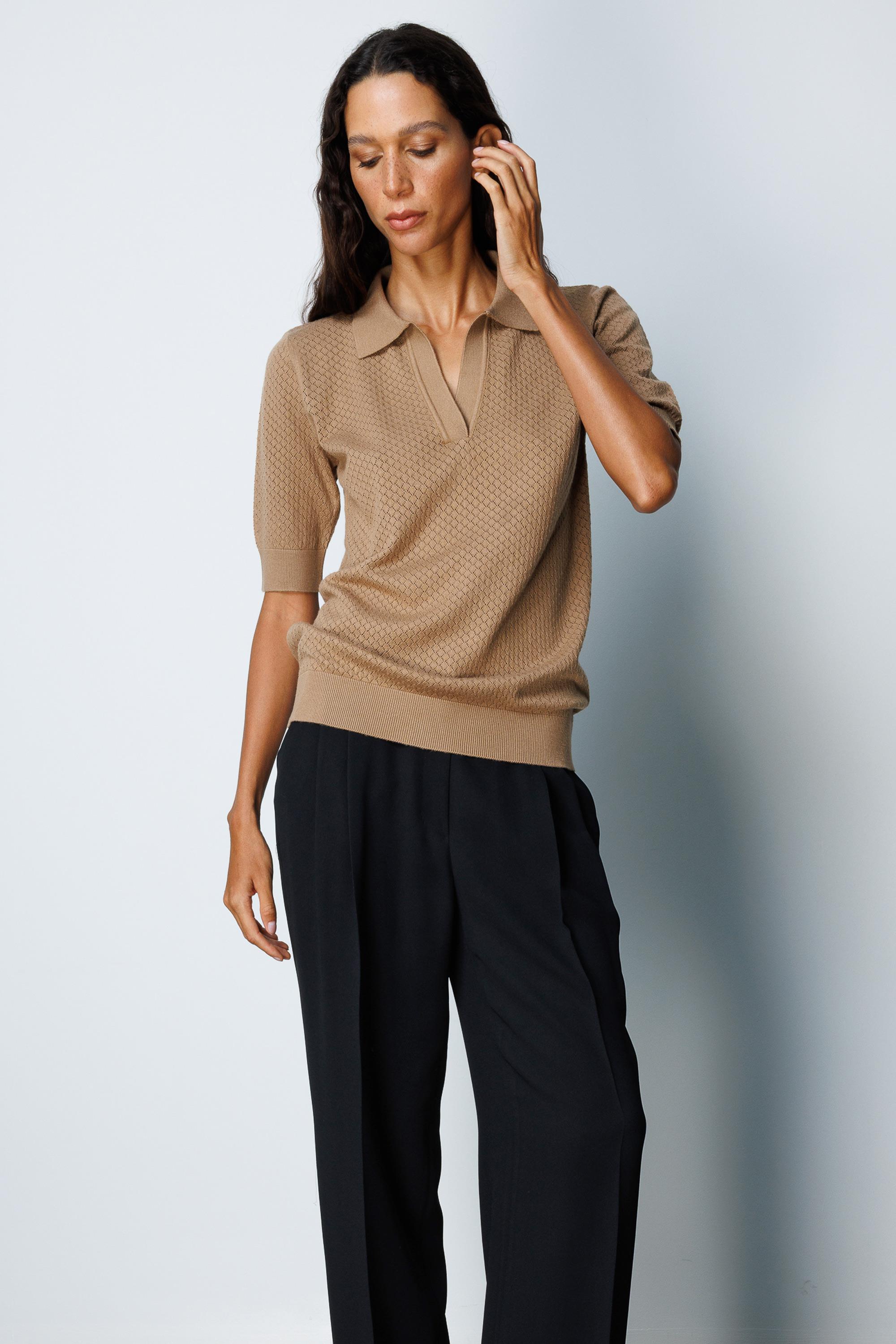 Polo Yaka Ajurlu Yarım Kol Triko