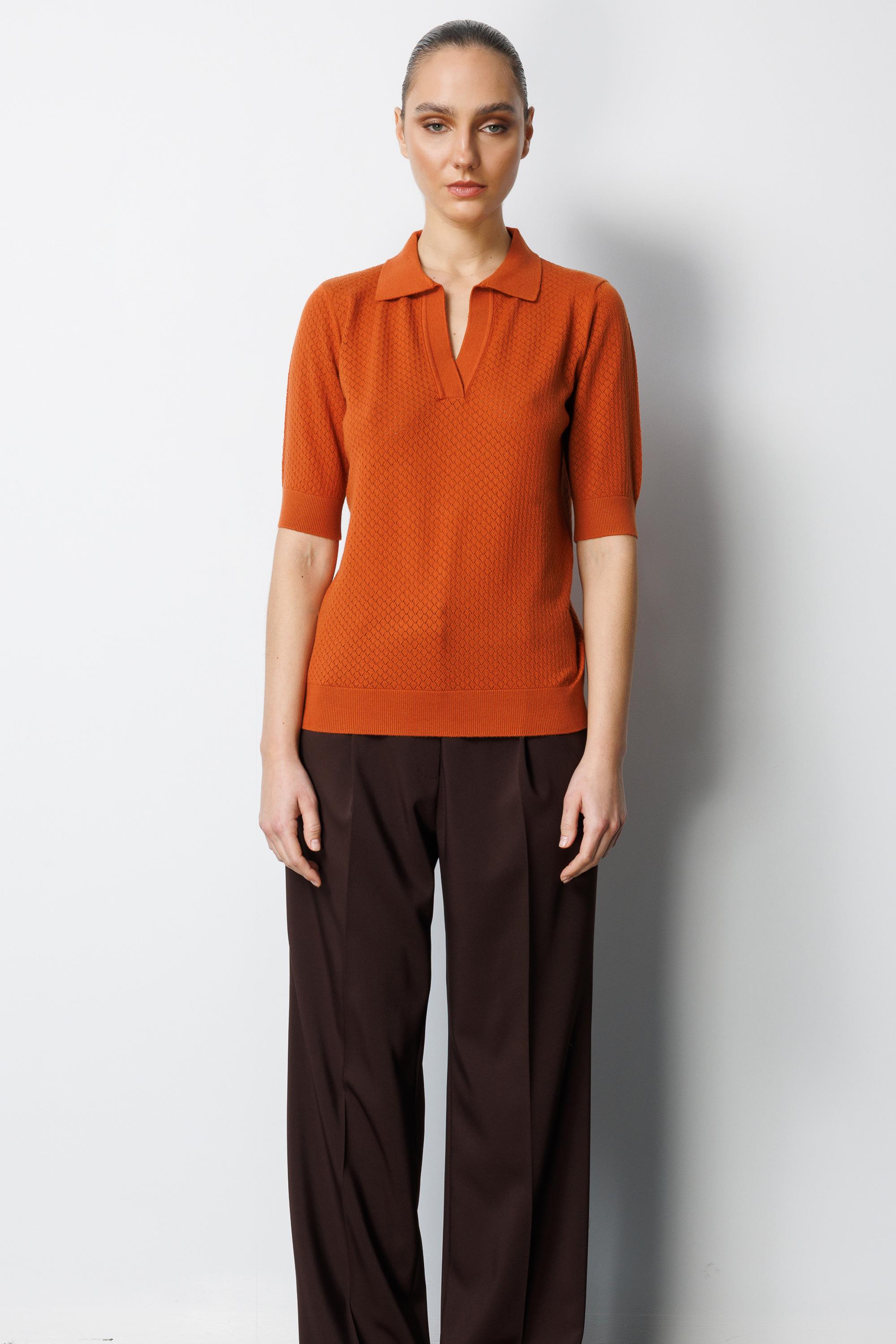 Polo Yaka Ajurlu Yarım Kol Triko