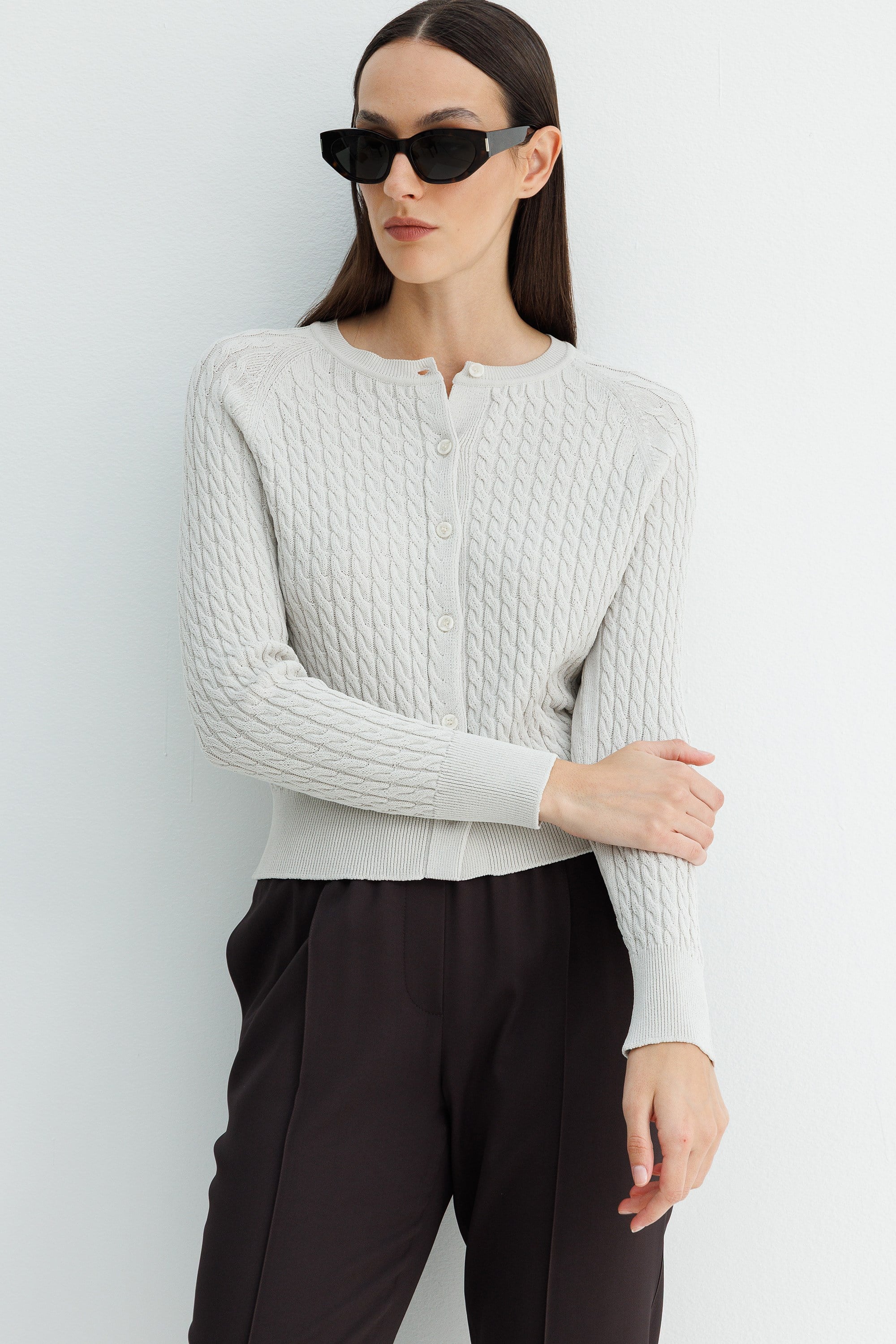 Saç Örgü V Yaka Hırka