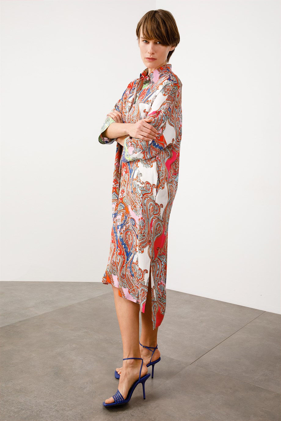 Şal Desen Kimono Kol Elbise