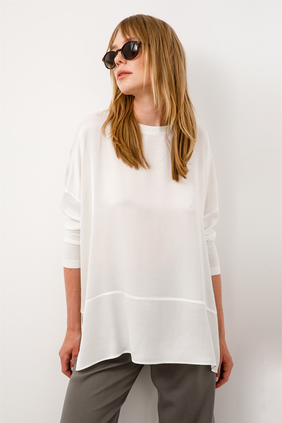 Sıfır Yaka Truvakar Kol Bluz