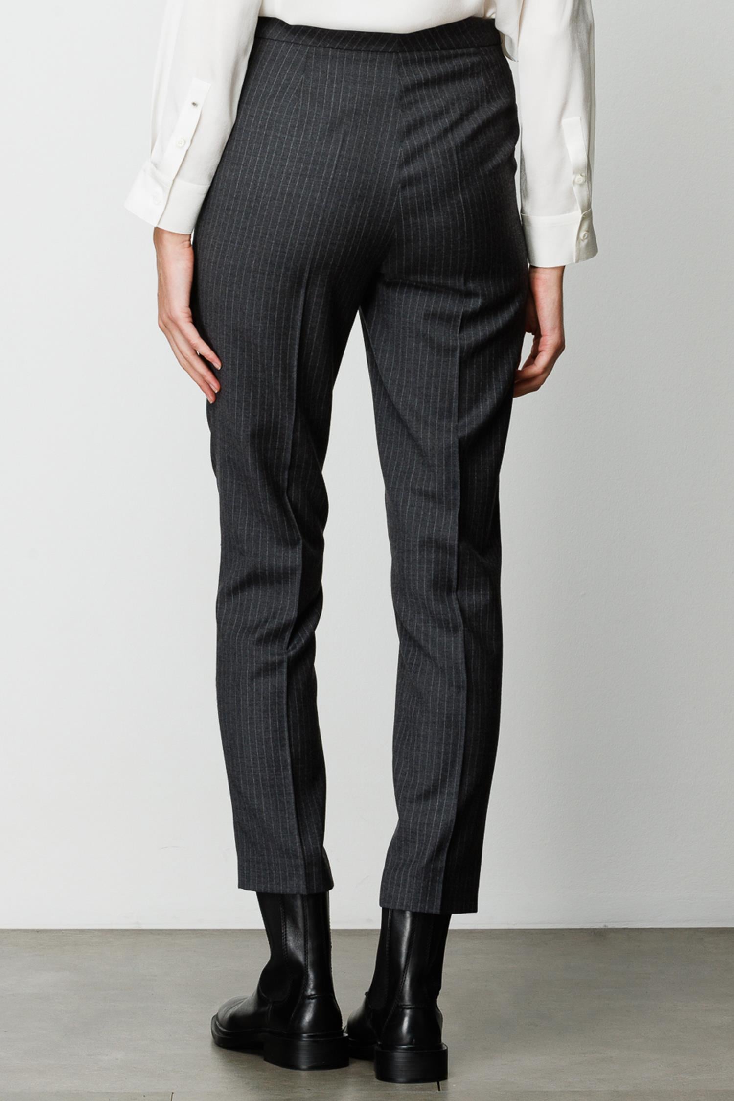 Slim Fit Çizgili Yün Pantolon