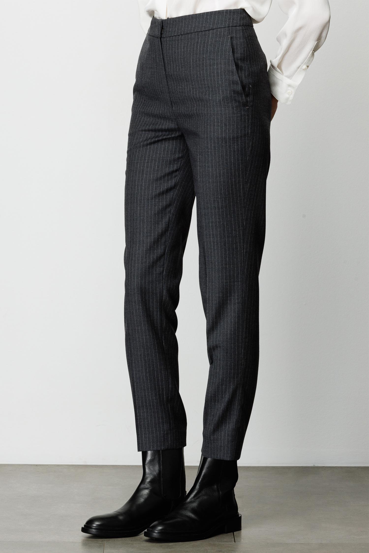 Slim Fit Çizgili Yün Pantolon