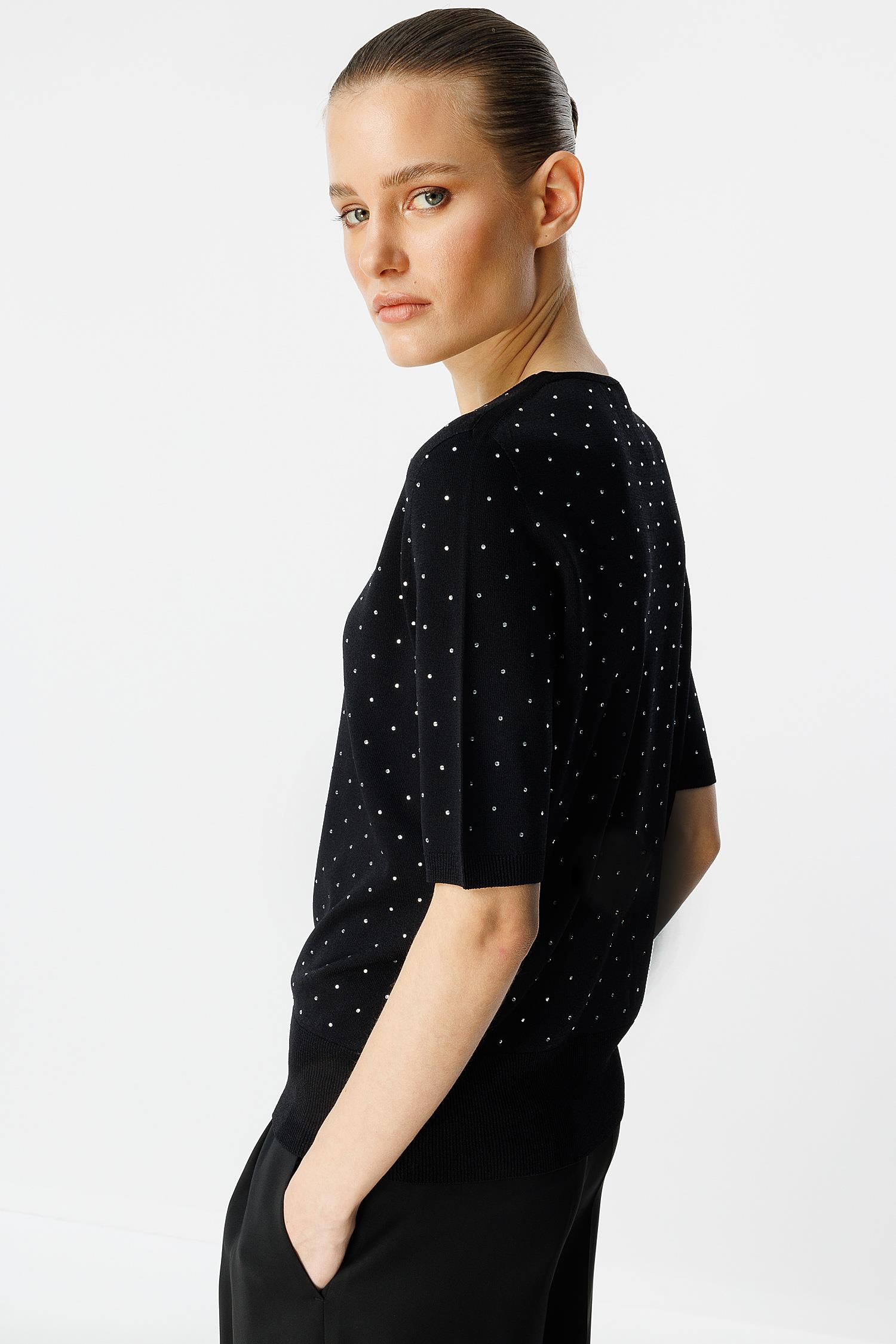 Strass Taslı V Yaka Triko