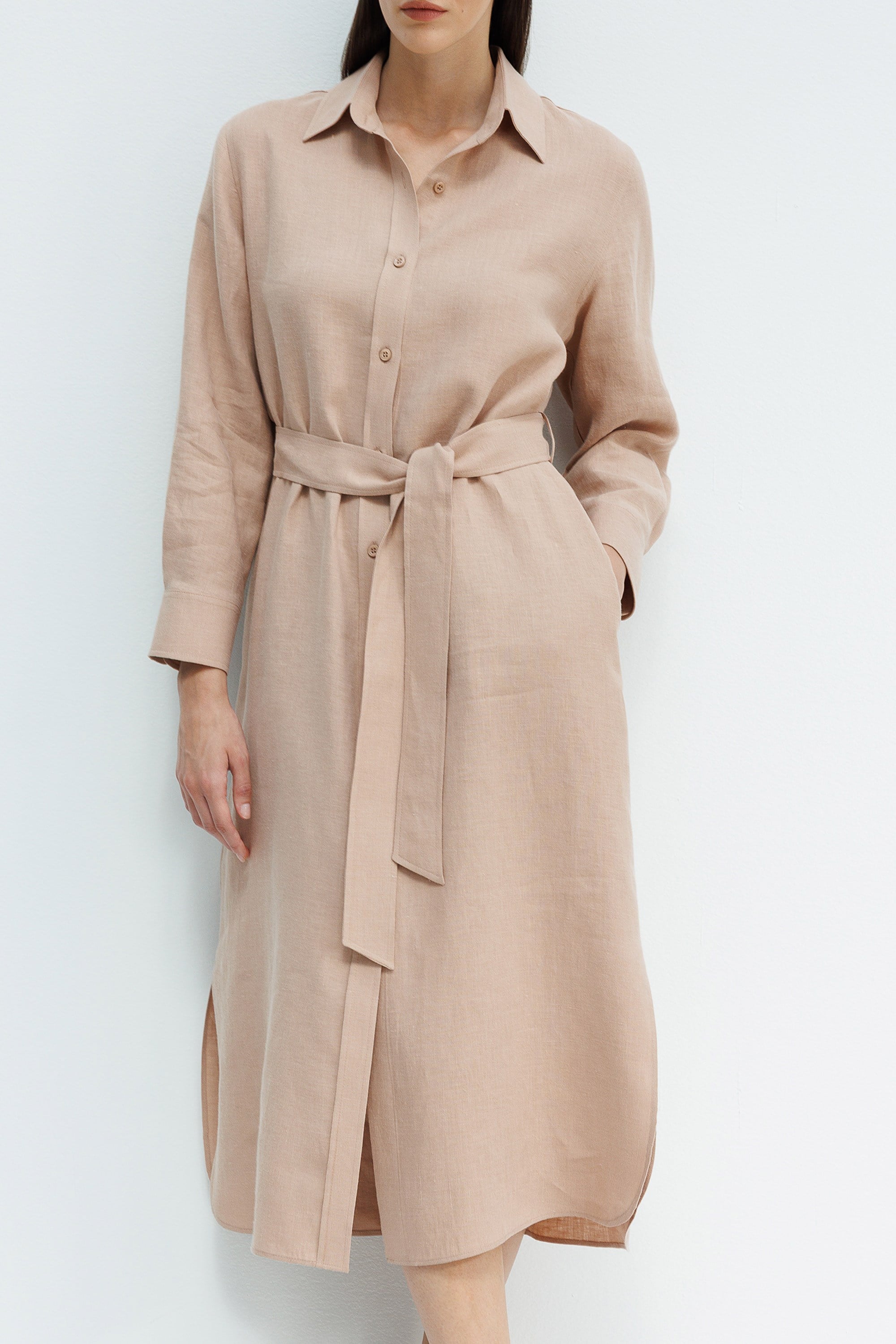 Uzun Kol Keten Elbise