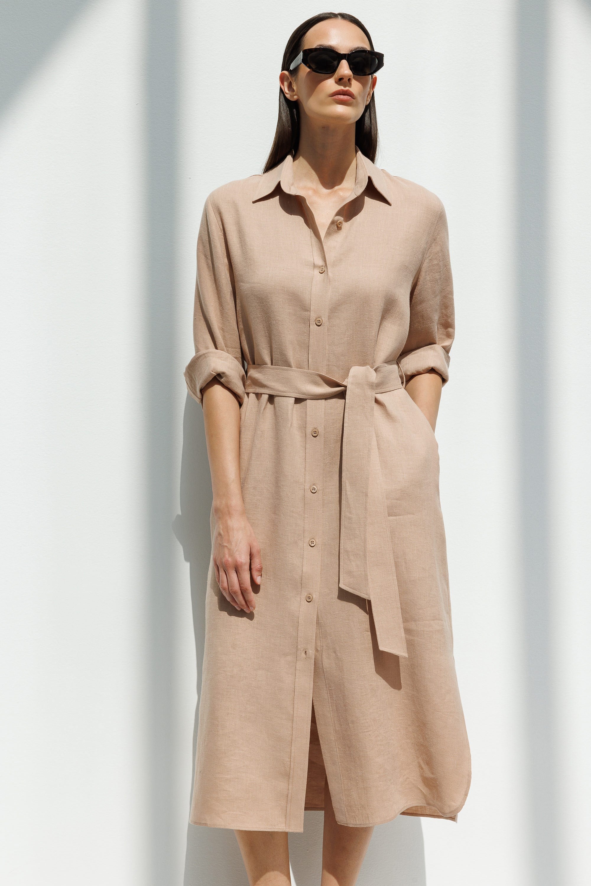 Uzun Kol Keten Elbise