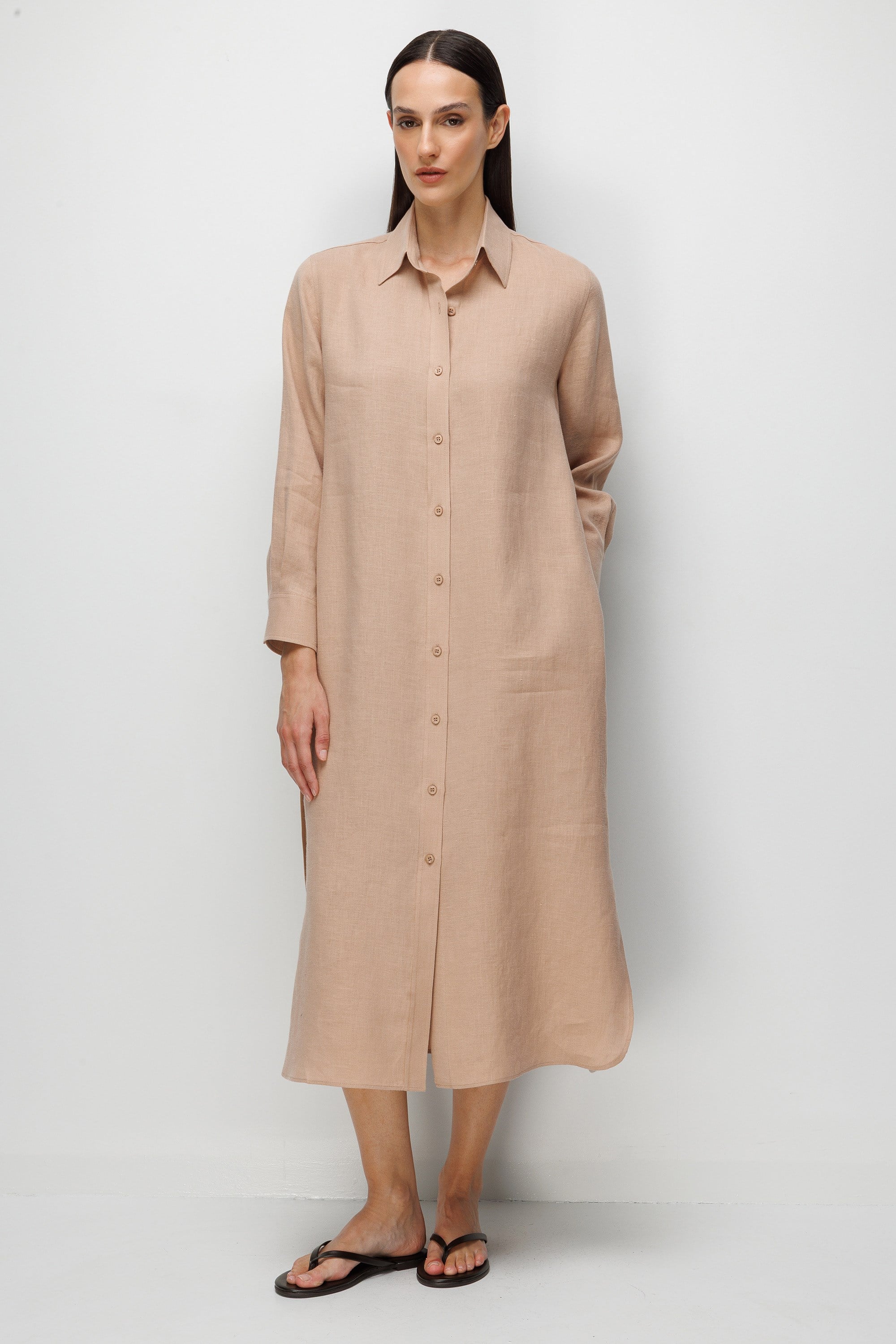 Uzun Kol Keten Elbise